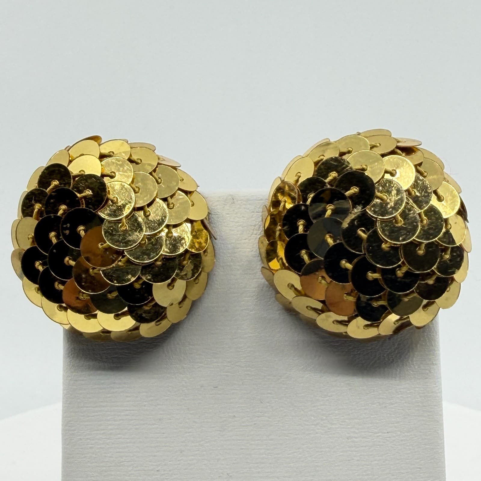 Gold Tone Sequin Statement Stud Earrings Chunky Disco Glam Festival Party Chic - Thumbnail 6