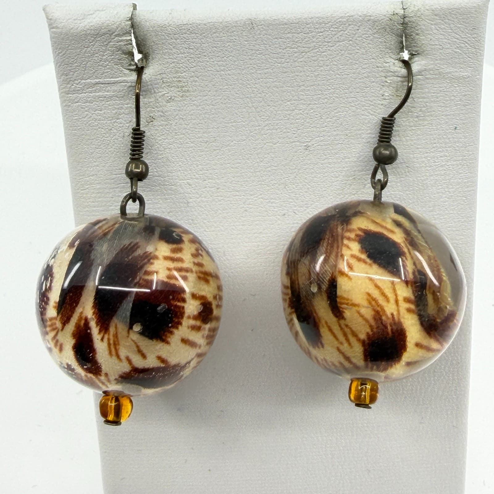Y2K Bold Leopard Print Resin Sphere Dangle Earring Statement Boho Animal Pattern - Thumbnail 2