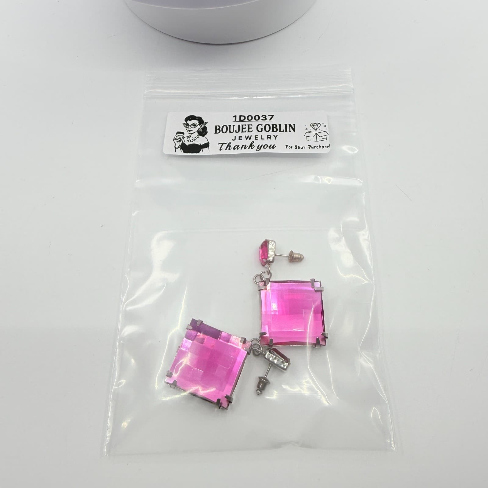 Hot Pink Crystal Statement Drop Earrings Geometric Rhombus Y2K Glam Party Gift - Thumbnail 9