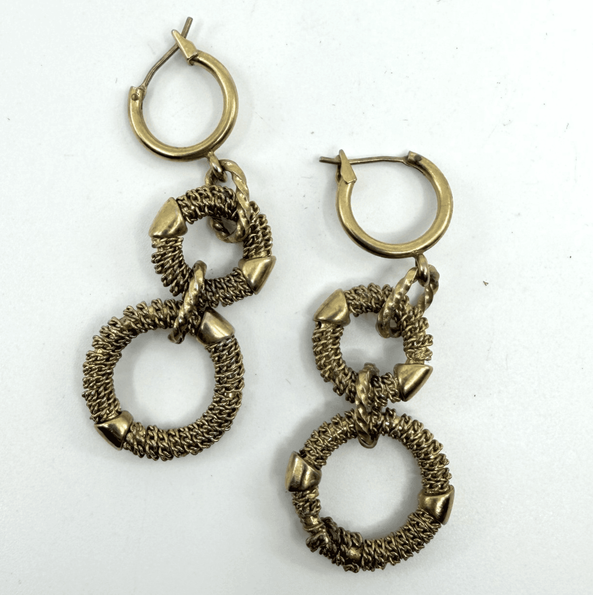 Gold Tone Textured Double Hoop Drop Earrings Statement Chunky Festival Chic Gift