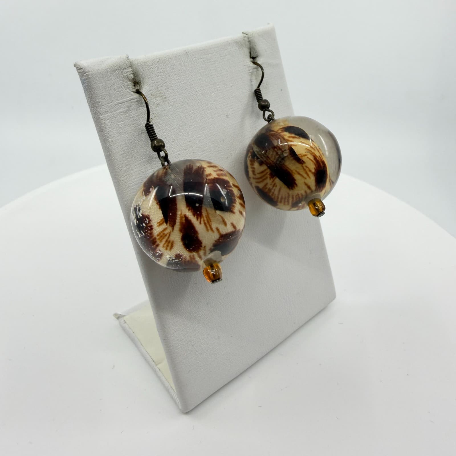Y2K Bold Leopard Print Resin Sphere Dangle Earring Statement Boho Animal Pattern - Thumbnail 4