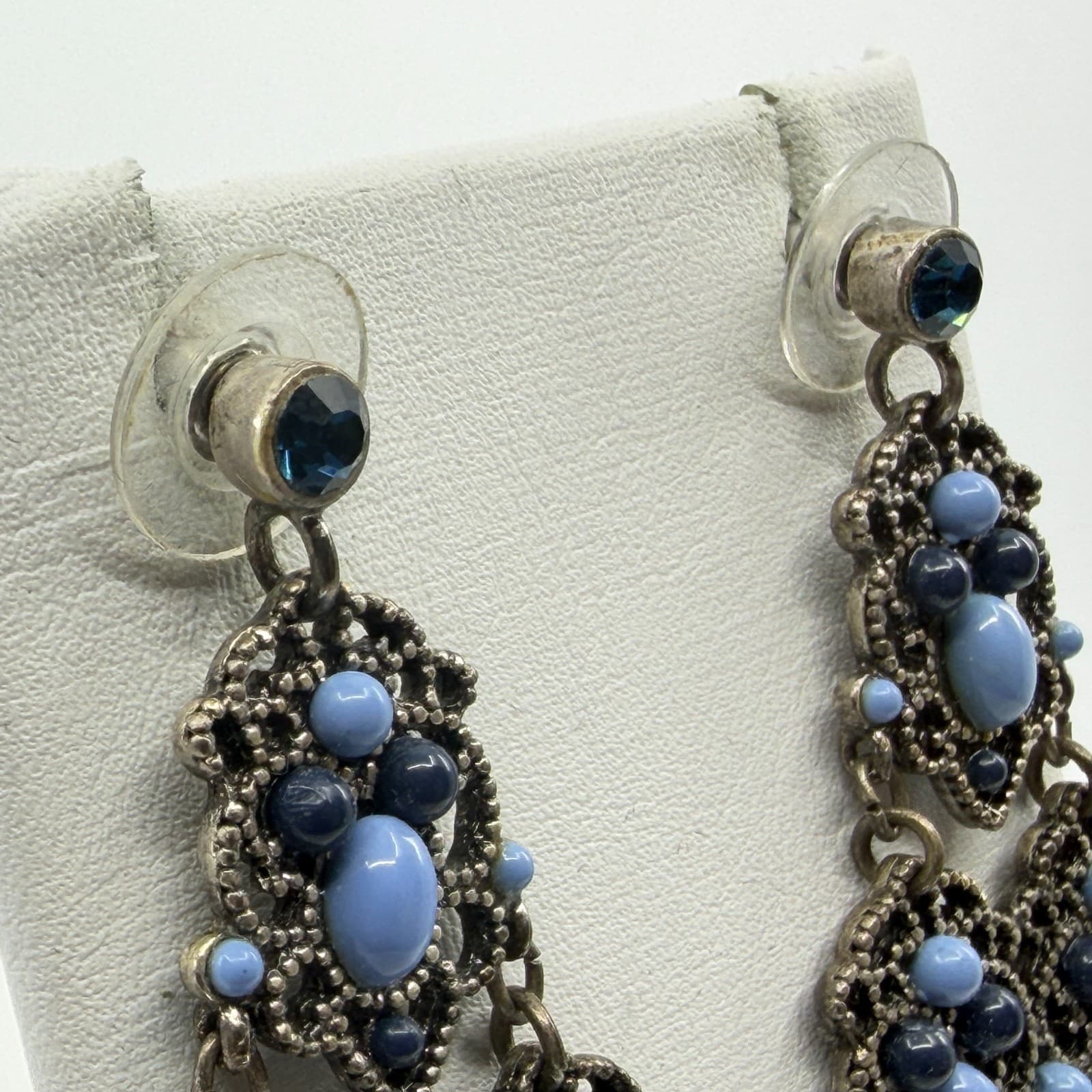 Ornate Blue Chandelier Earrings Filigree Statement Drop Bohemian Festival Gift - Thumbnail 6