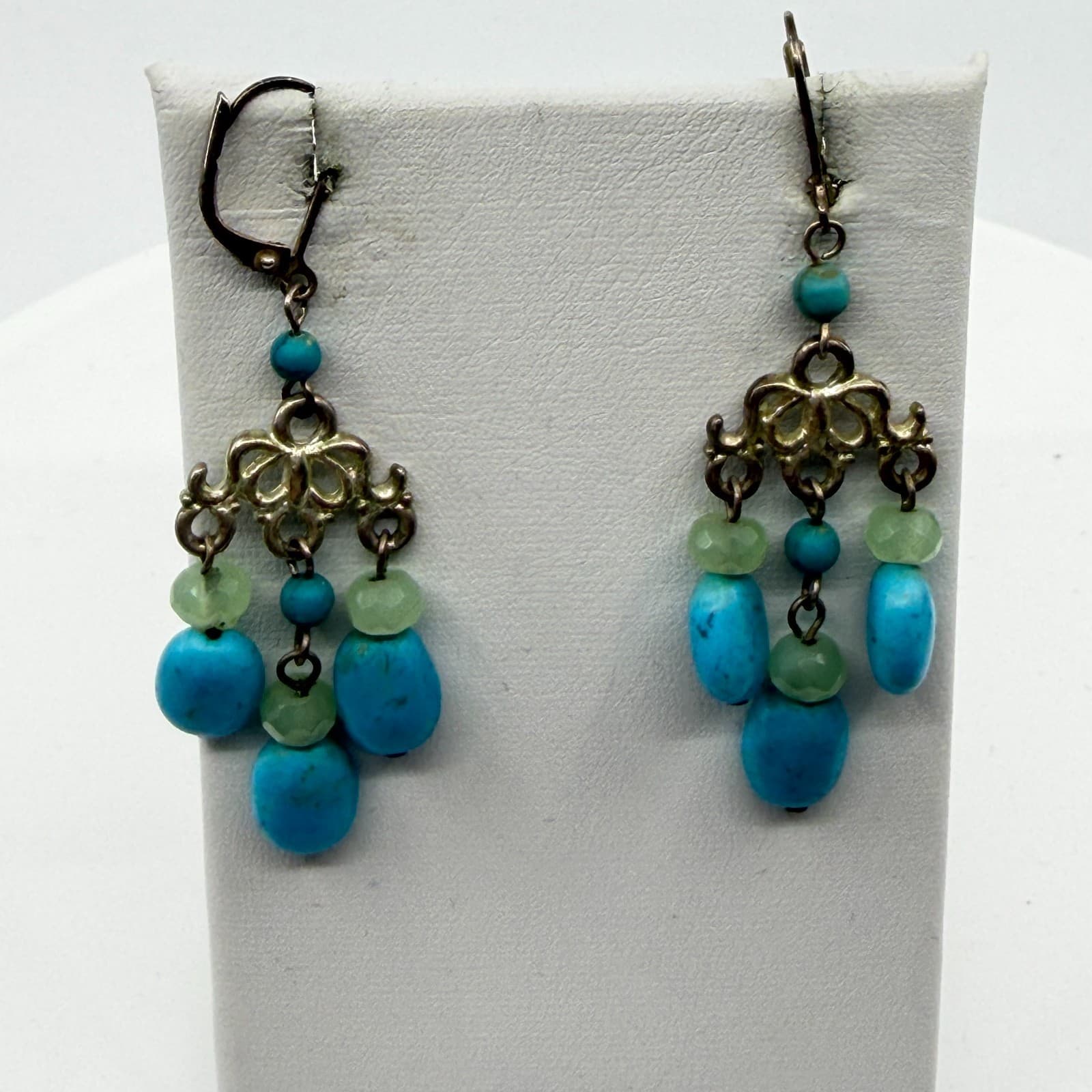 Boho Turquoise & Green Gemstone Chandelier Earrings Statement Festival Chic Gift - Thumbnail 3