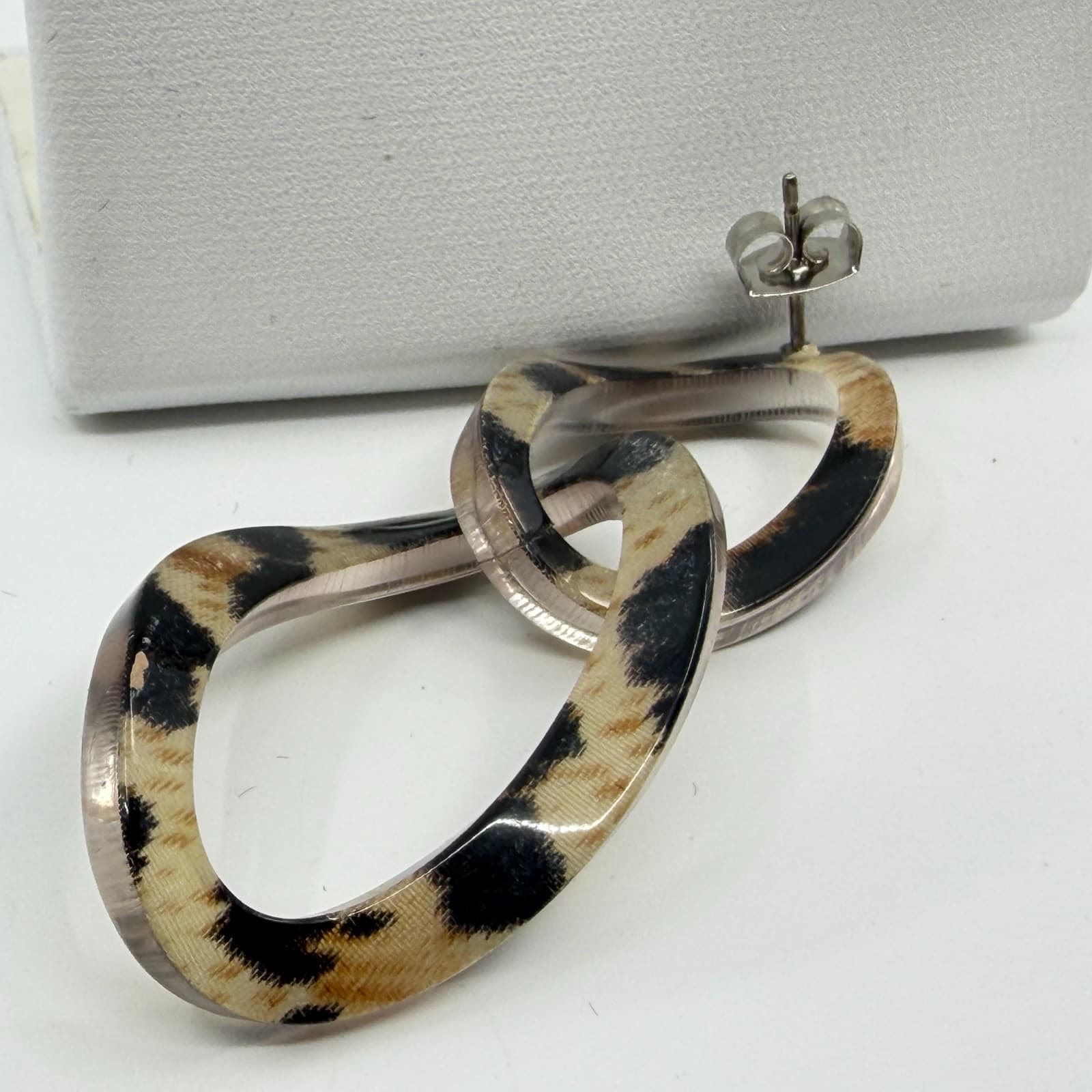 Trendy Leopard Print Resin Link Drop Earrings Statement Boho Festival Jewelry - Thumbnail 9