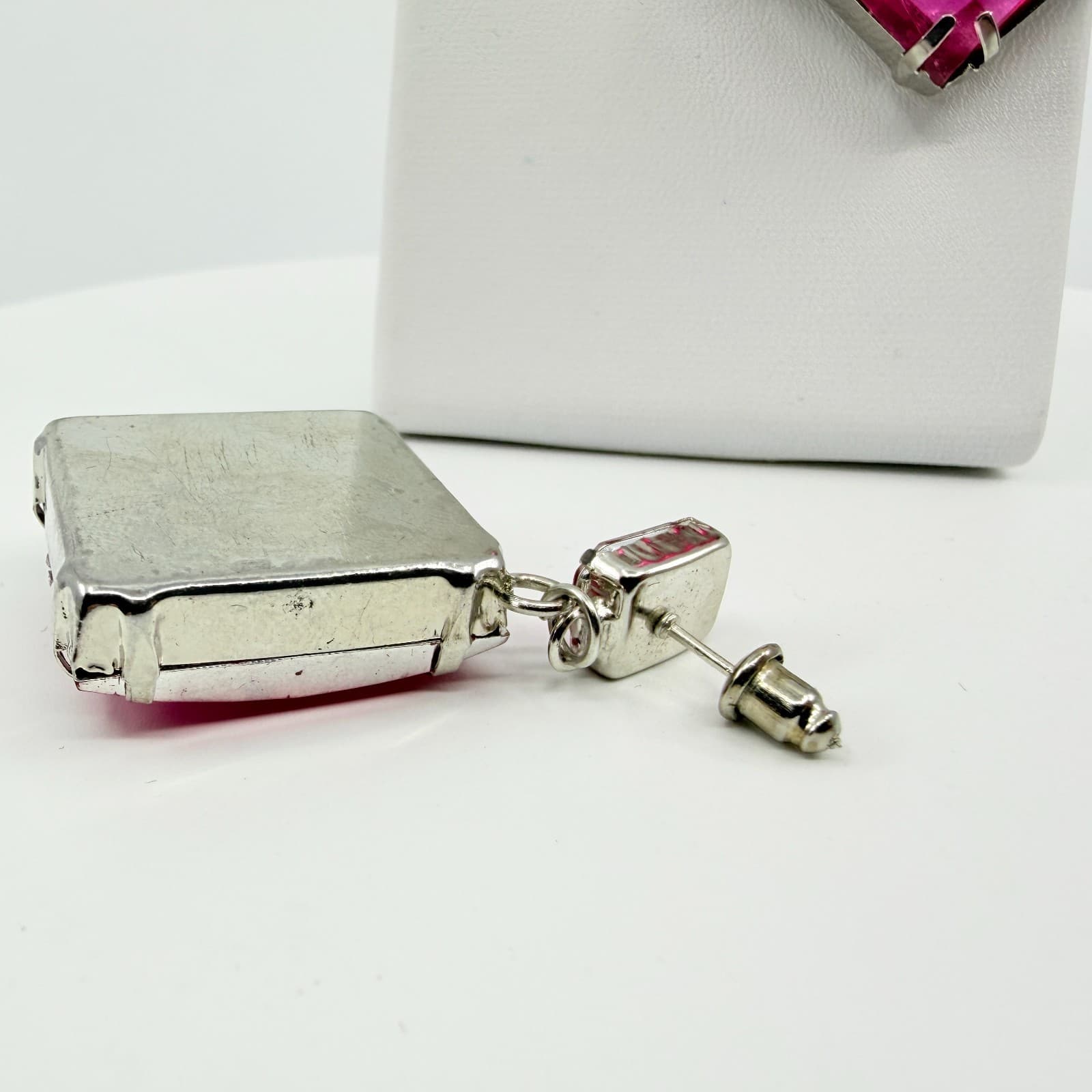Hot Pink Crystal Statement Drop Earrings Geometric Rhombus Y2K Glam Party Gift - Thumbnail 7