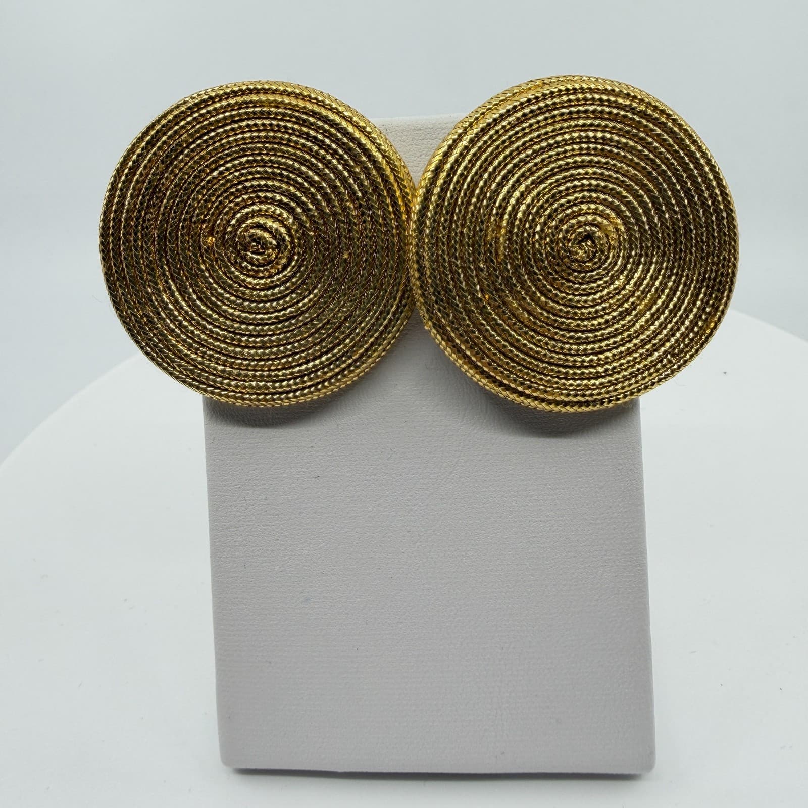 Gold Tone Textured Spiral Statement Stud Earrings Chunky Boho Festival Jewelry