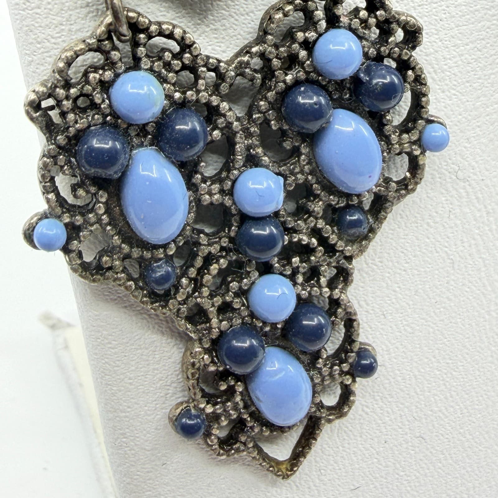 Ornate Blue Chandelier Earrings Filigree Statement Drop Bohemian Festival Gift - Thumbnail 4