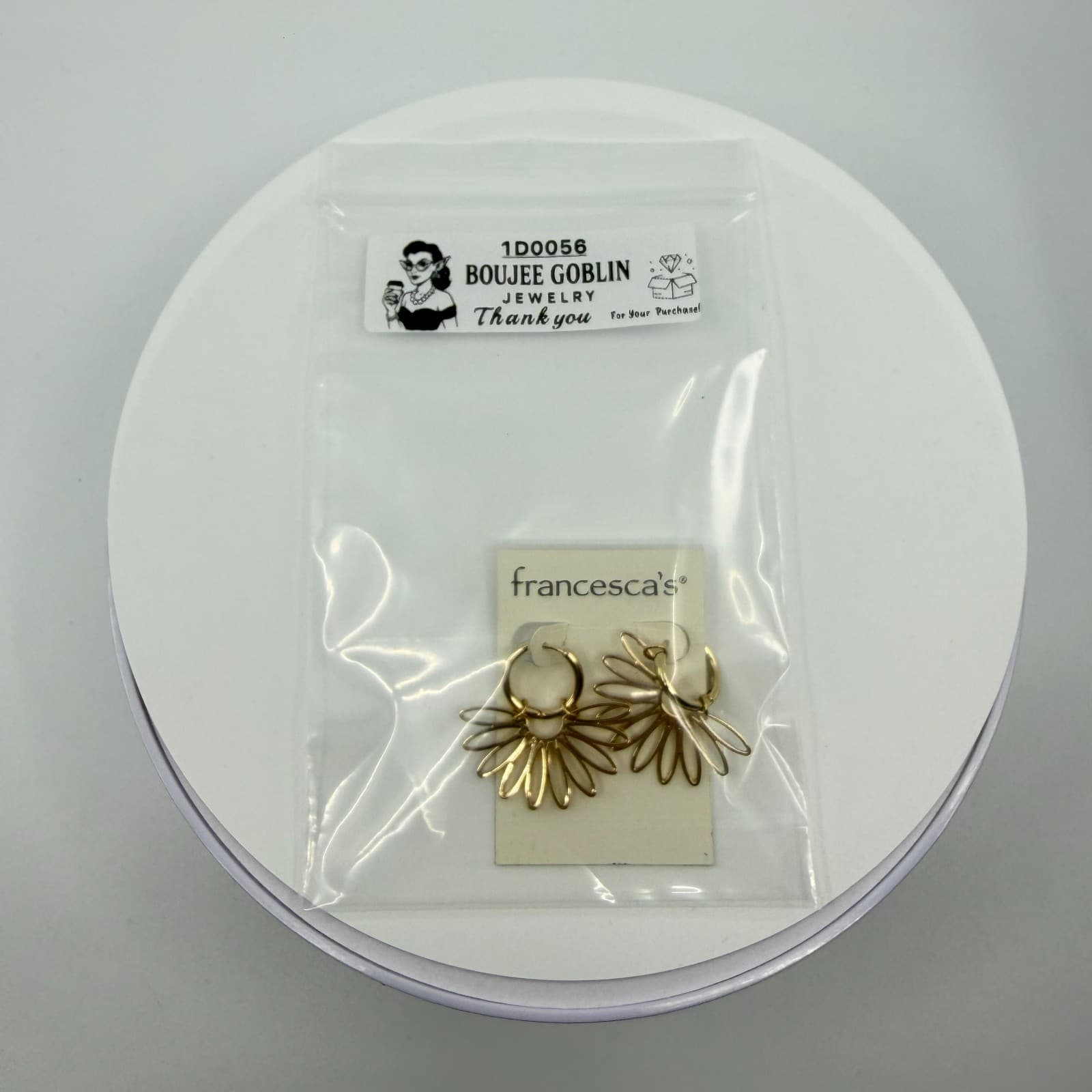 Francesca's Gold Tone Sunburst Flower Hoop Earrings Statement Boho Gift Idea Y2K - Thumbnail 8