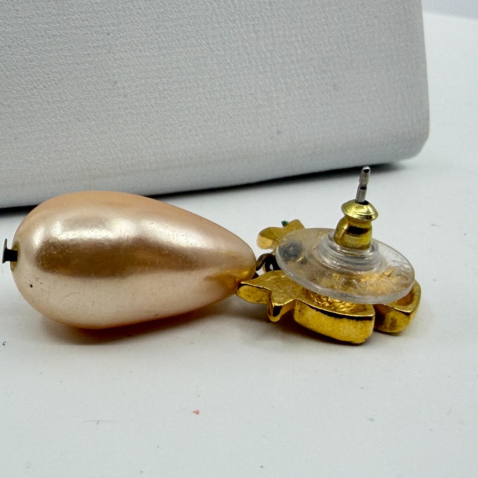 Dainty Gold Tone Bow Drop Earrings Faux Pearl Teardrop Coquette Jewelry Style - Thumbnail 7
