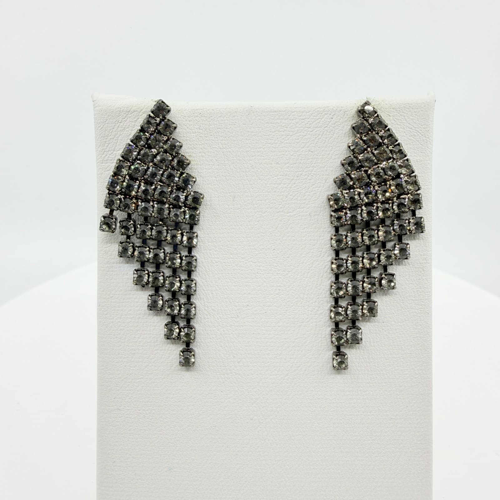 Y2K Glitzy Cascading Crystal Dangle Earrings Silver Tone Statement Glamour Gift