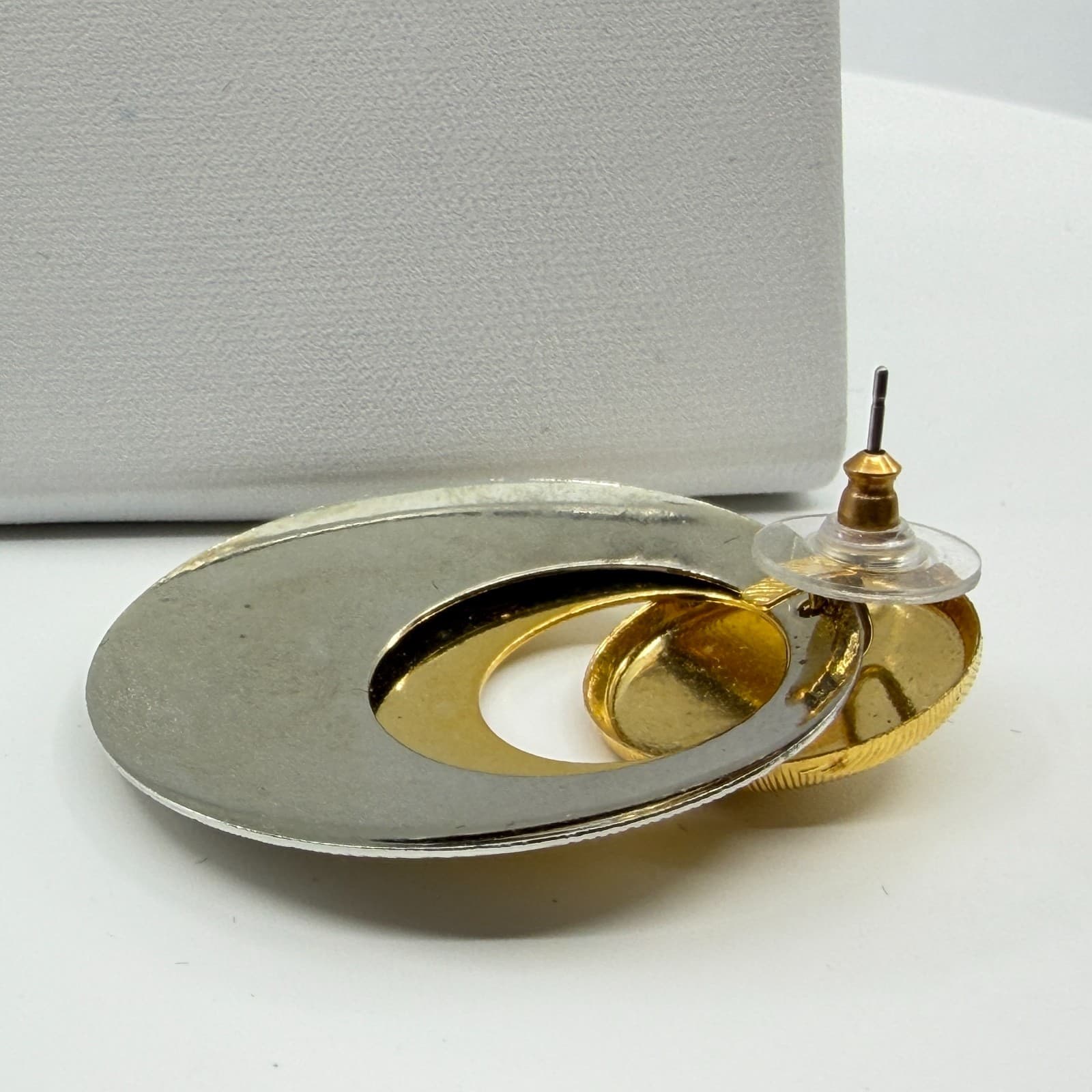 Mixed Metal Two-Tone Textured Statement Stud Earrings Modern Geometric Jewelry - Thumbnail 7