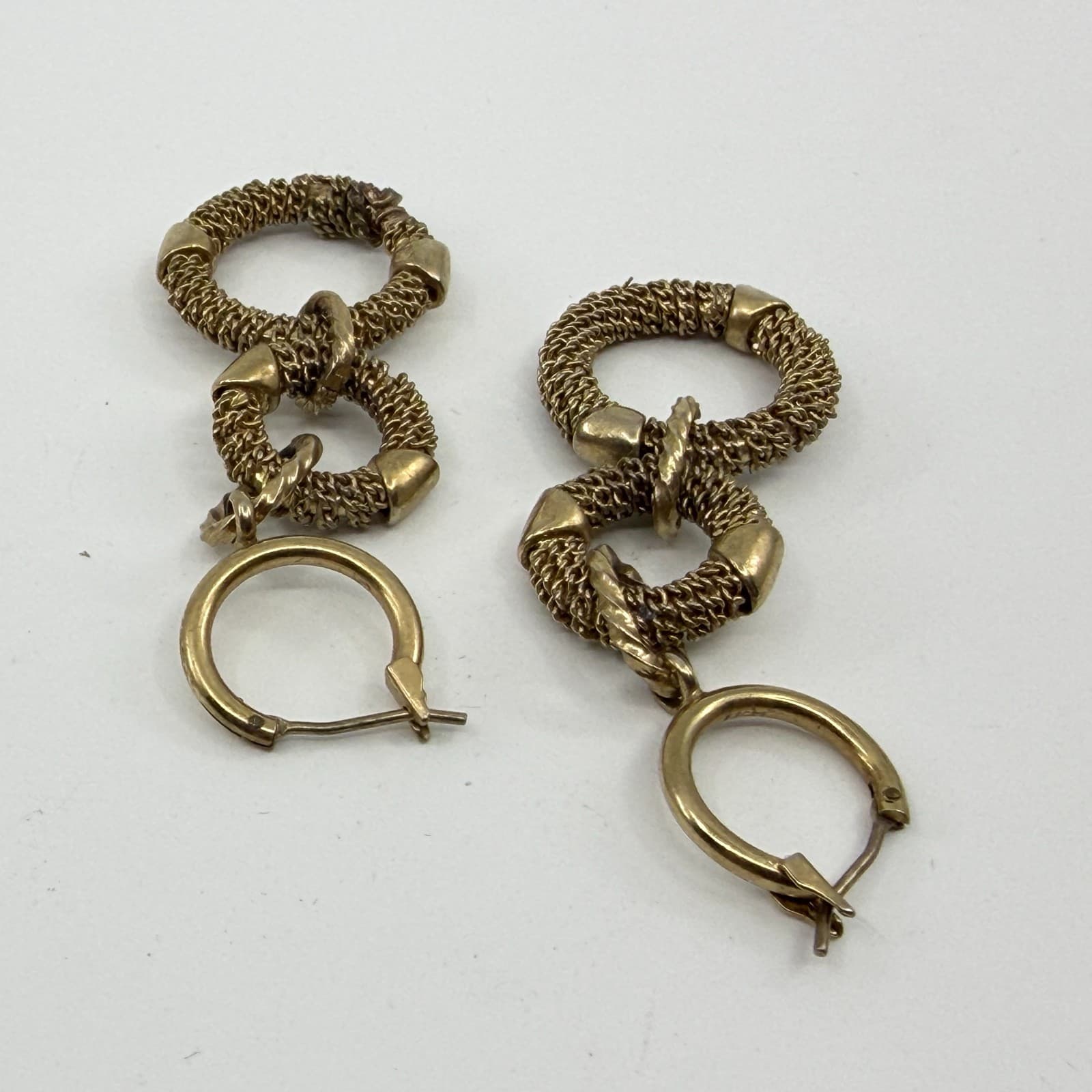Gold Tone Textured Double Hoop Drop Earrings Statement Chunky Festival Chic Gift - Thumbnail 7