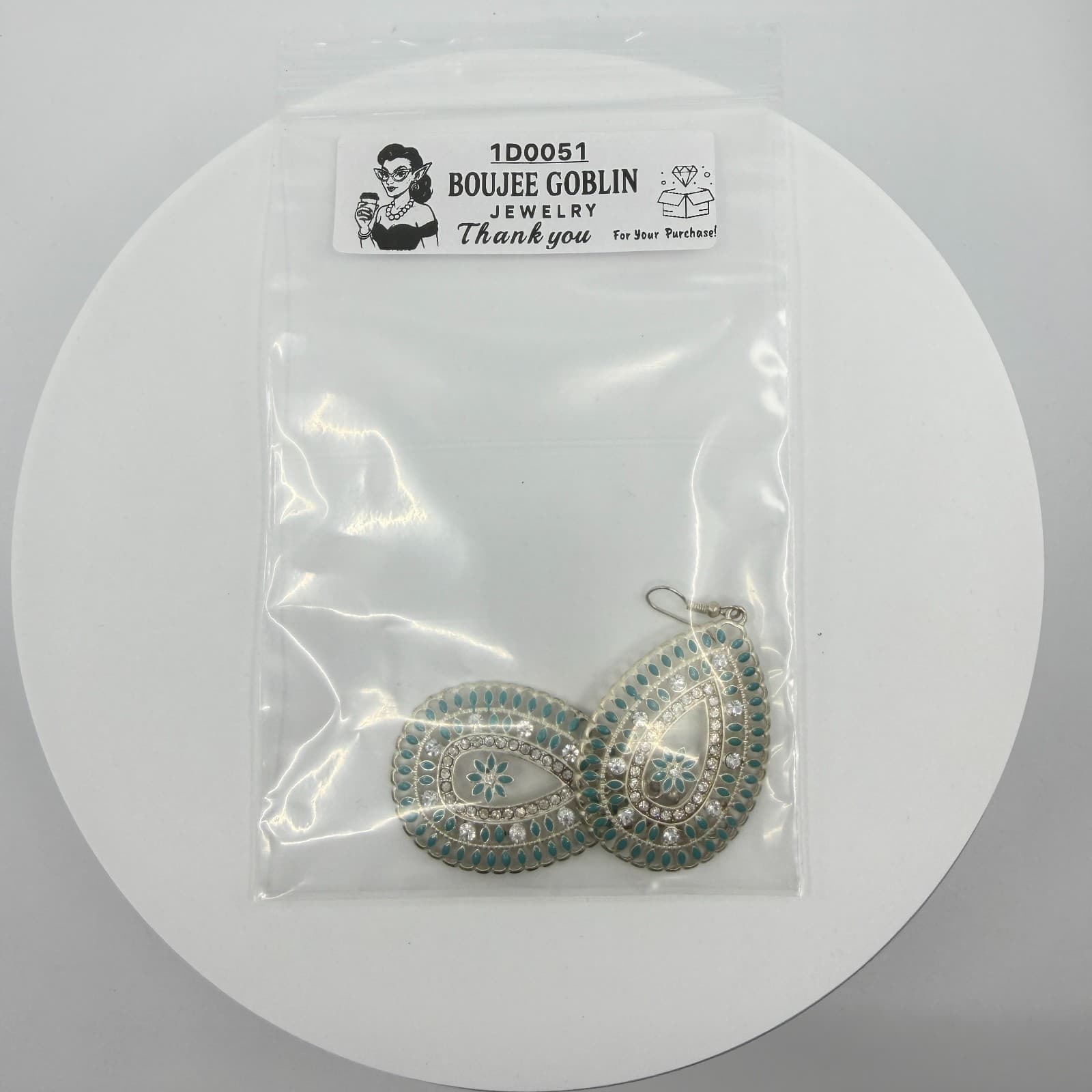 Teardrop Statement Earrings Filigree Crystal Turquoise Tone Beaded Enamel Gift - Thumbnail 9
