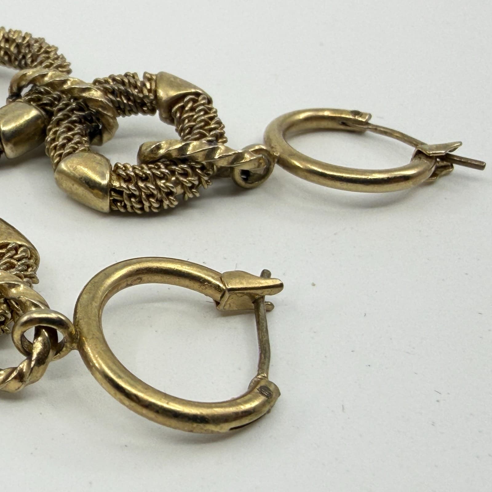 Gold Tone Textured Double Hoop Drop Earrings Statement Chunky Festival Chic Gift - Thumbnail 5