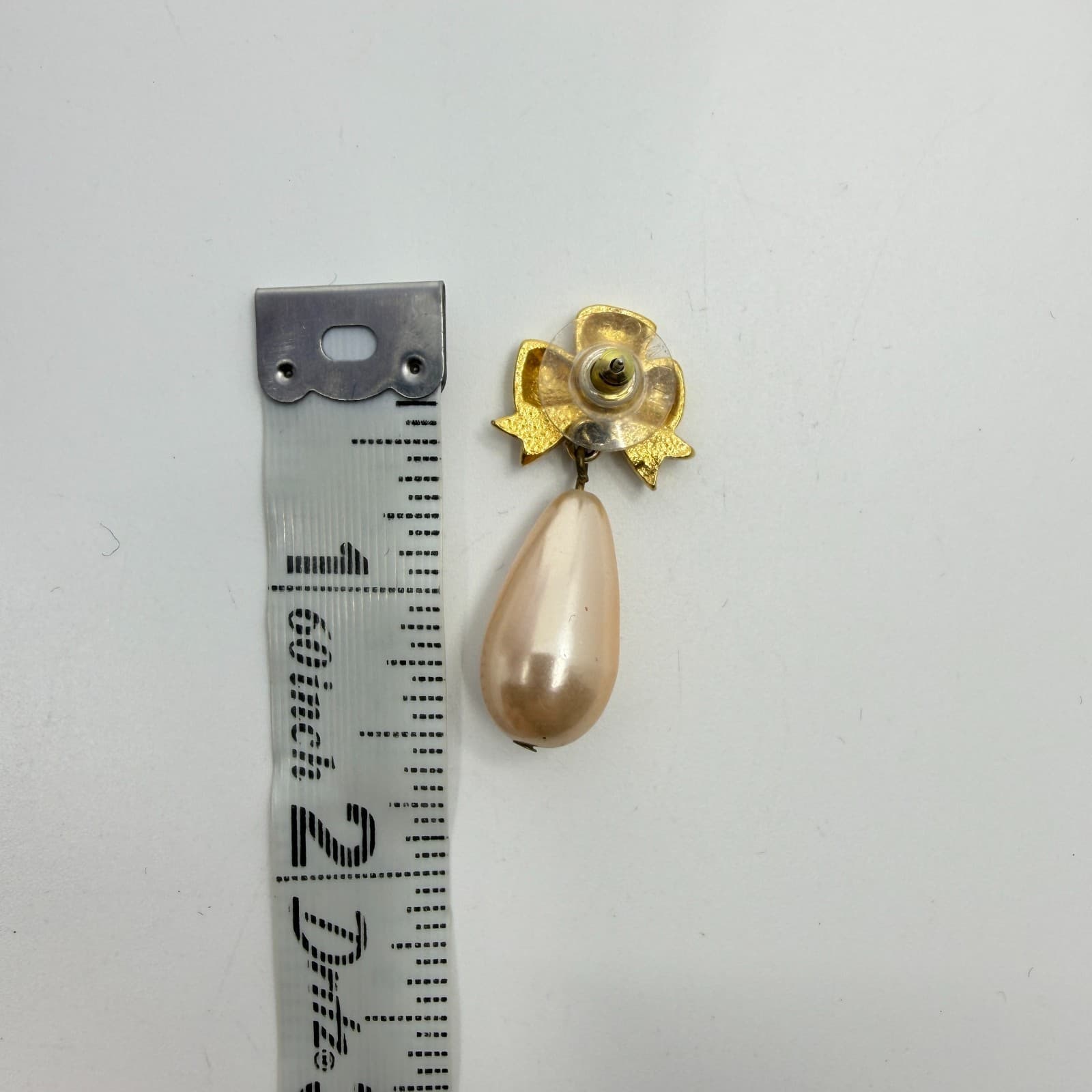 Dainty Gold Tone Bow Drop Earrings Faux Pearl Teardrop Coquette Jewelry Style - Thumbnail 8