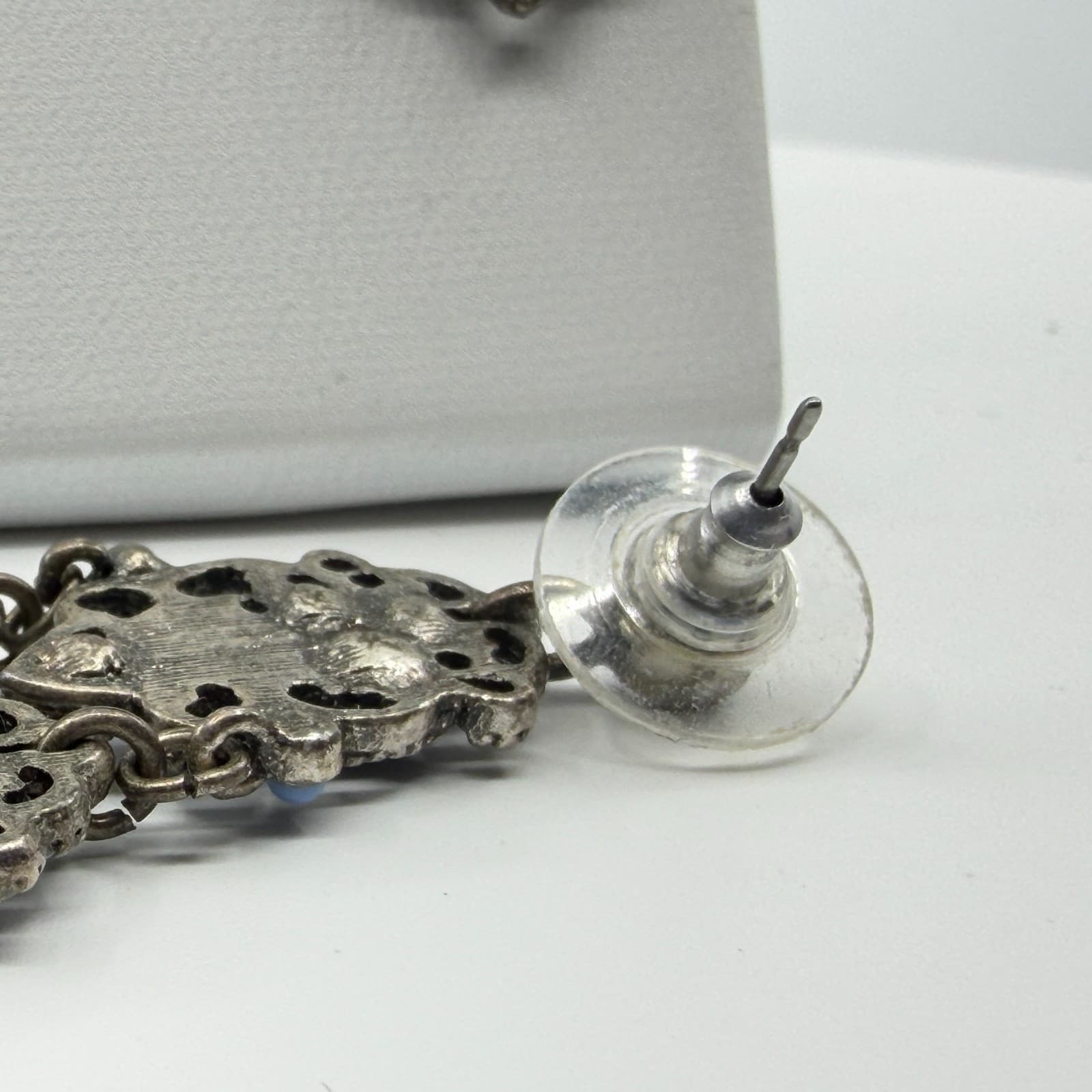 Ornate Blue Chandelier Earrings Filigree Statement Drop Bohemian Festival Gift - Thumbnail 8