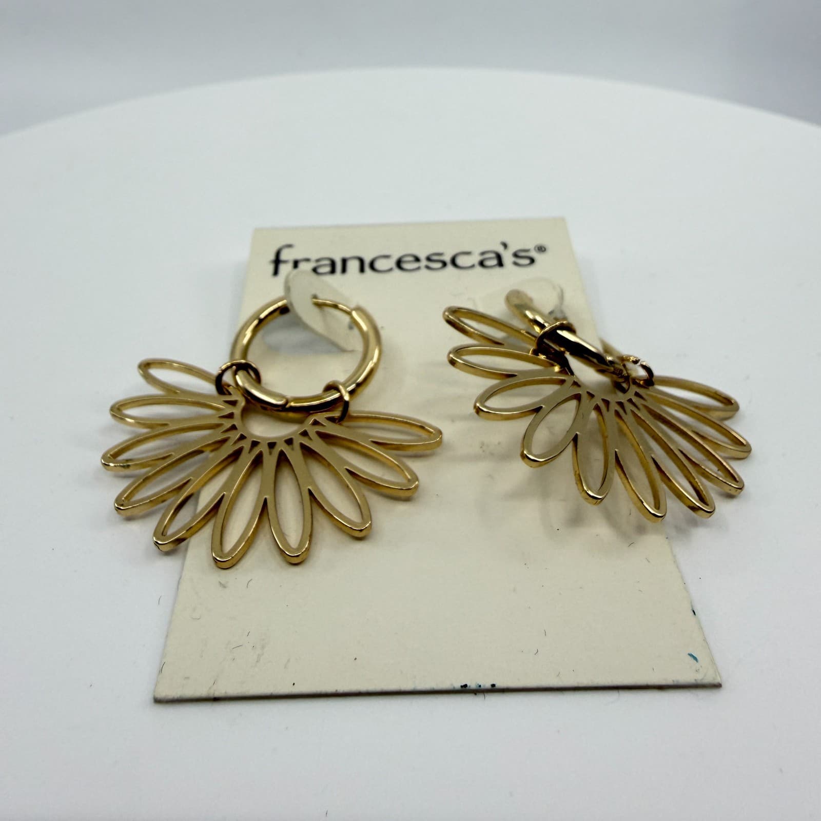 Francesca's Gold Tone Sunburst Flower Hoop Earrings Statement Boho Gift Idea Y2K - Thumbnail 2