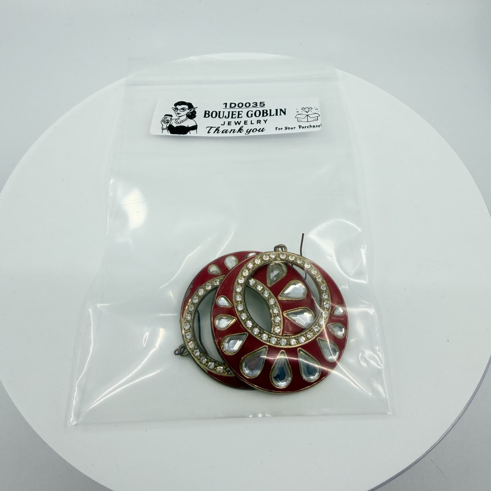 Vibrant Red Enamel Hoop Earrings Statement Crystal Boho Chic Festival Jewelry - Thumbnail 10