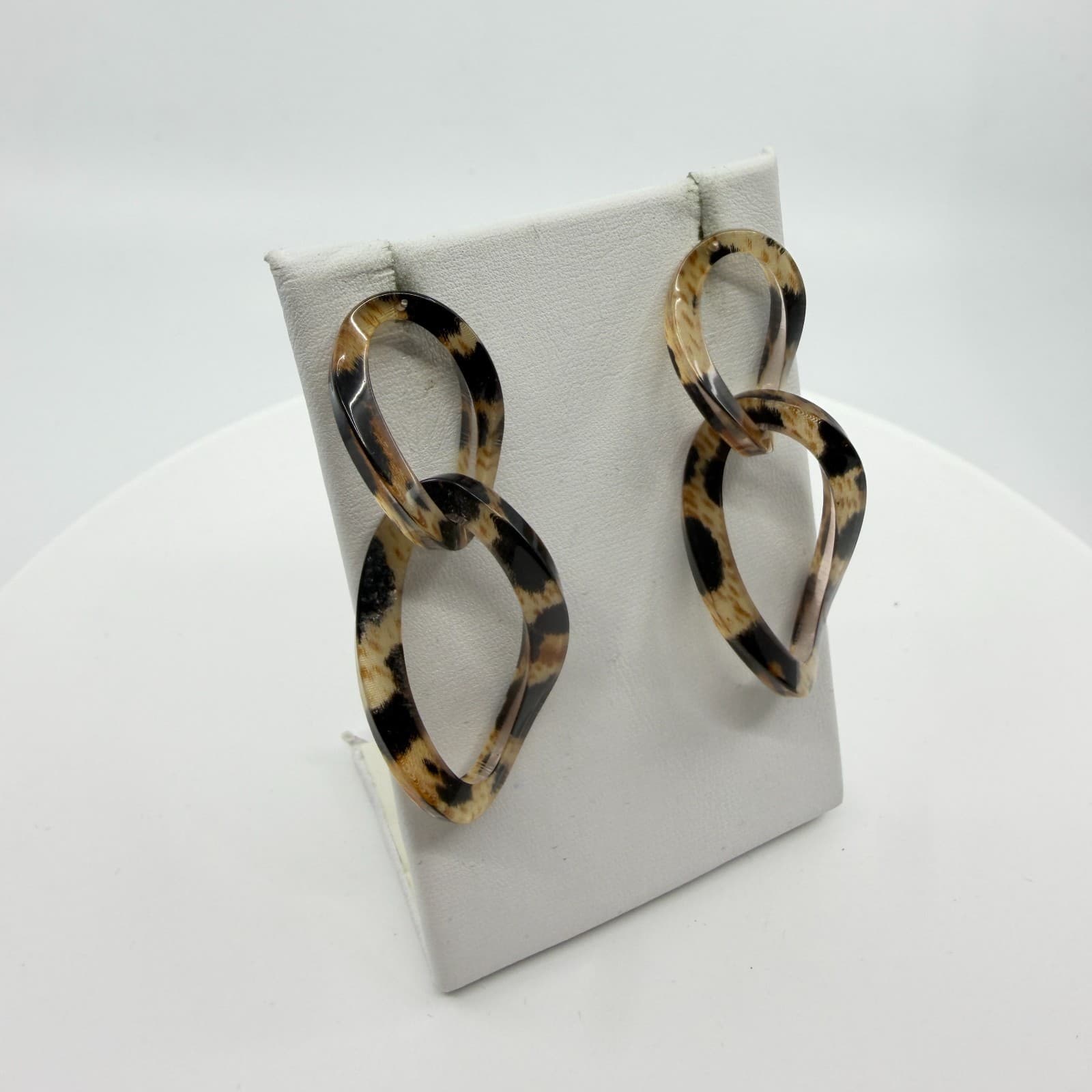 Trendy Leopard Print Resin Link Drop Earrings Statement Boho Festival Jewelry - Thumbnail 3