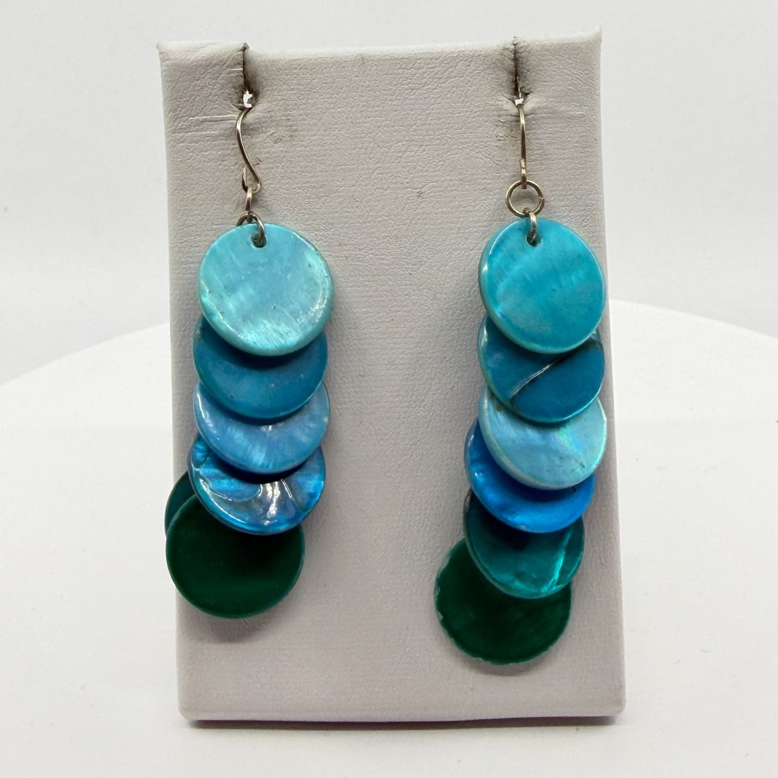 Ombre Blue Nakar Shell Disc Statement Earrings Layer Boho Festival Jewelry Gift - Thumbnail 8