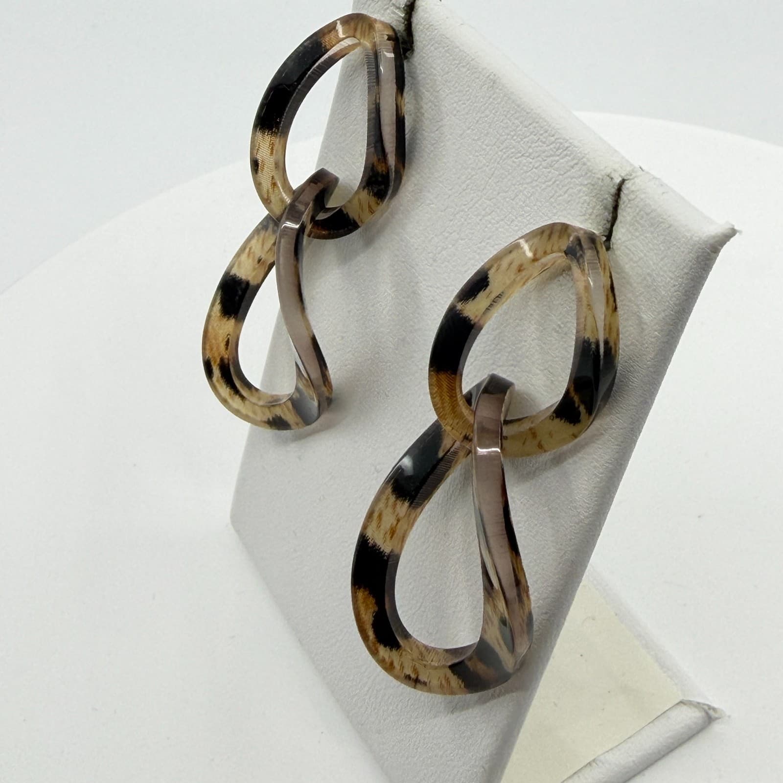 Trendy Leopard Print Resin Link Drop Earrings Statement Boho Festival Jewelry - Thumbnail 7