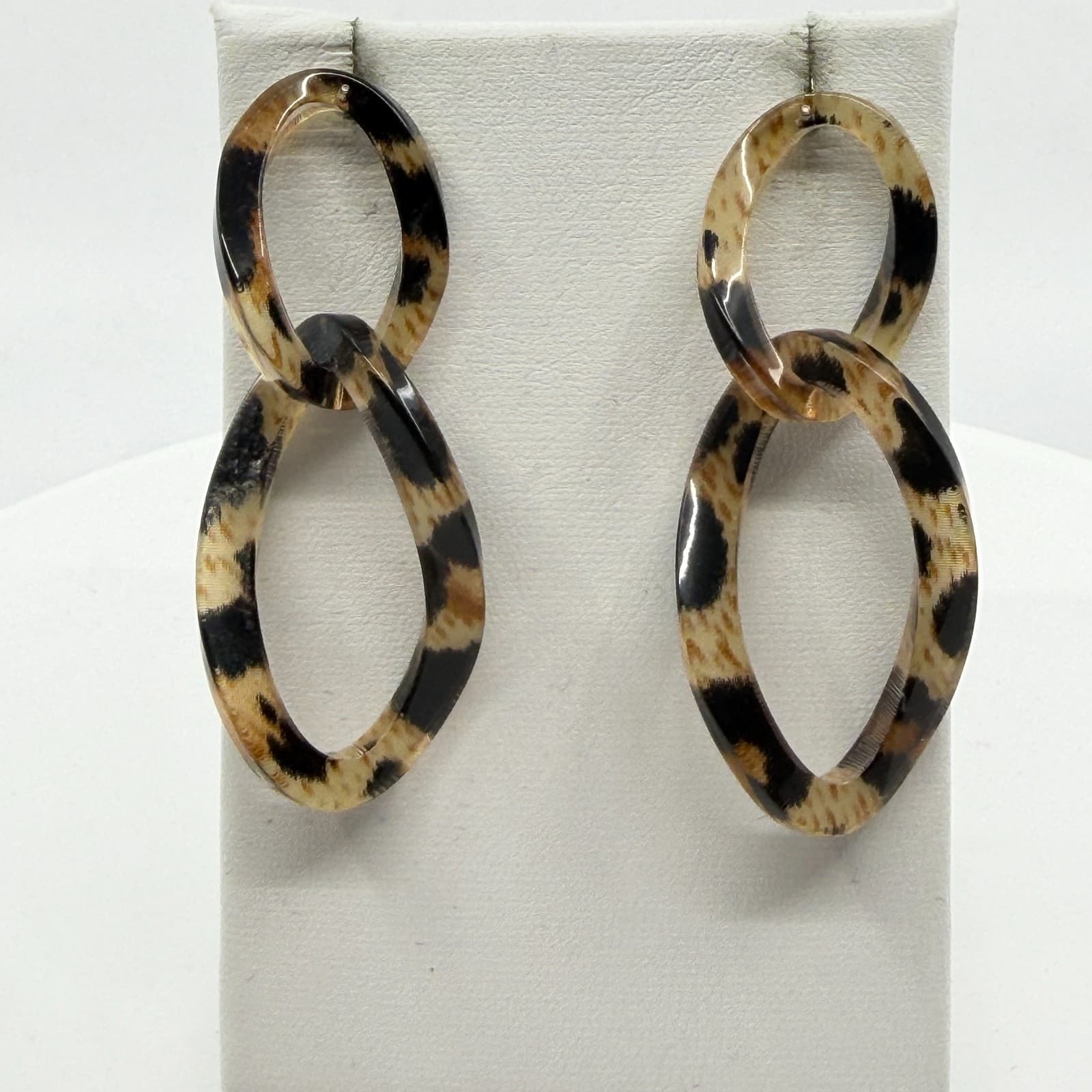 Trendy Leopard Print Resin Link Drop Earrings Statement Boho Festival Jewelry - Thumbnail 8