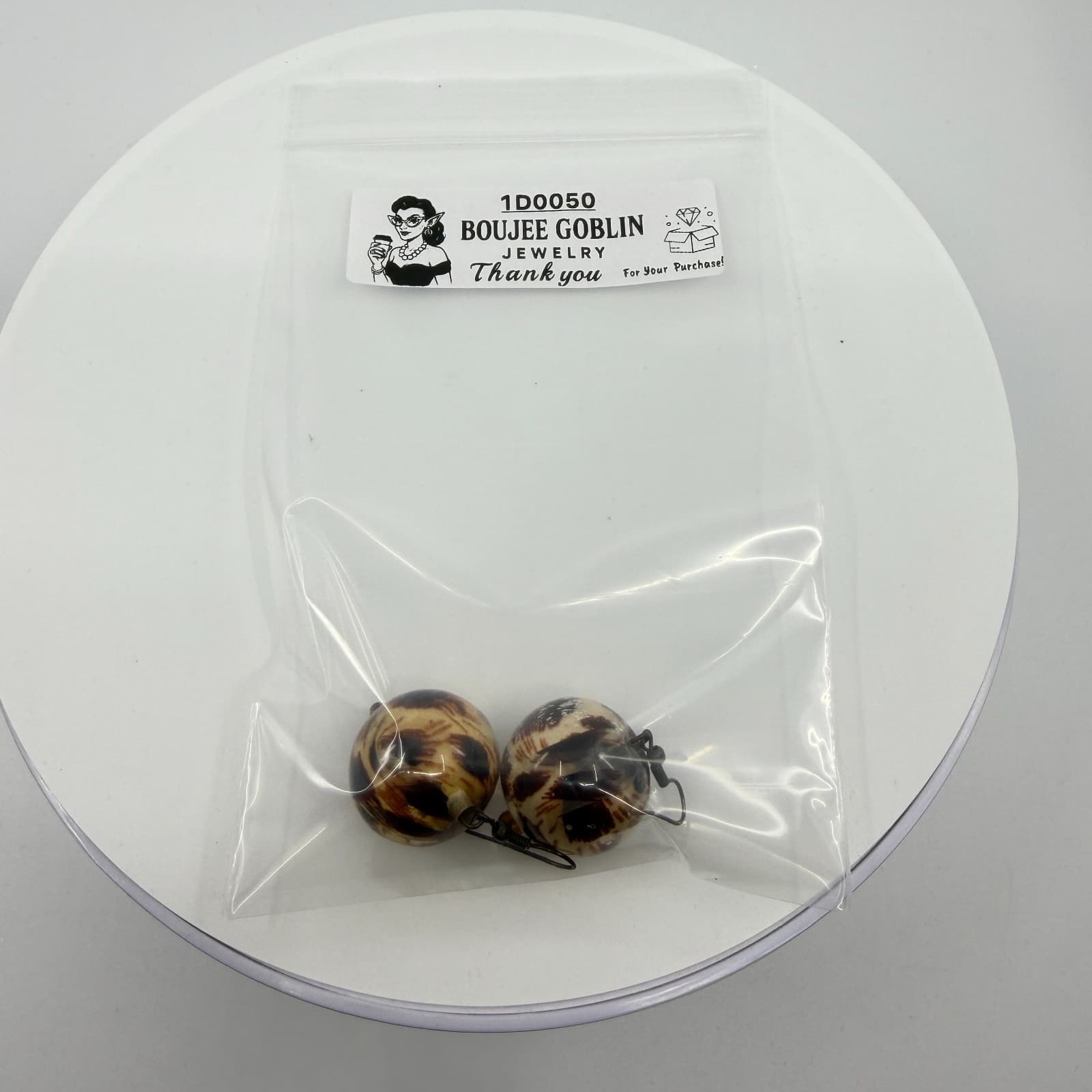 Y2K Bold Leopard Print Resin Sphere Dangle Earring Statement Boho Animal Pattern - Thumbnail 10
