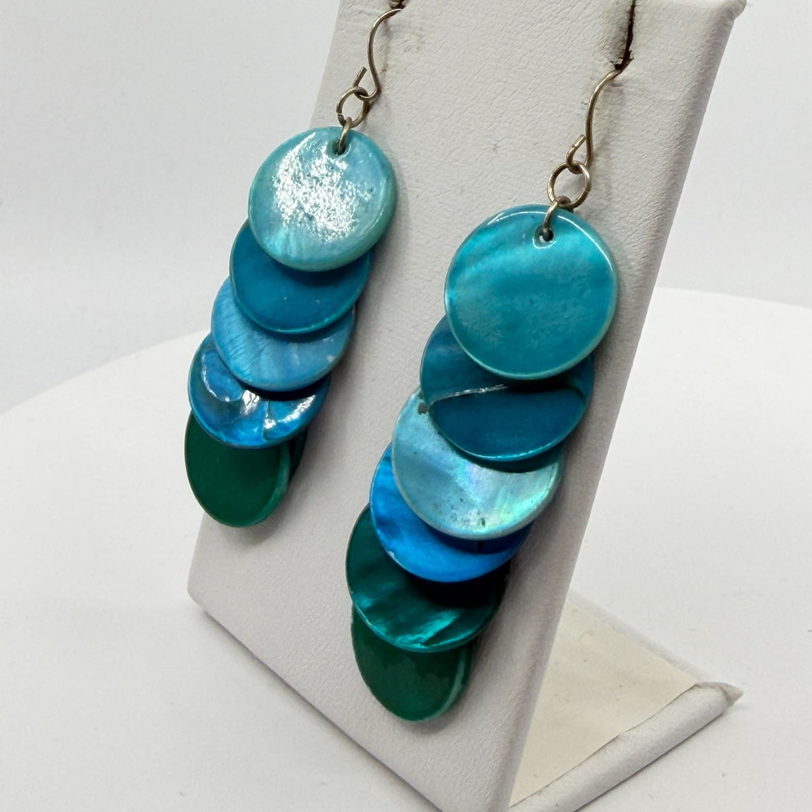 Ombre Blue Nakar Shell Disc Statement Earrings Layer Boho Festival Jewelry Gift - Thumbnail 7