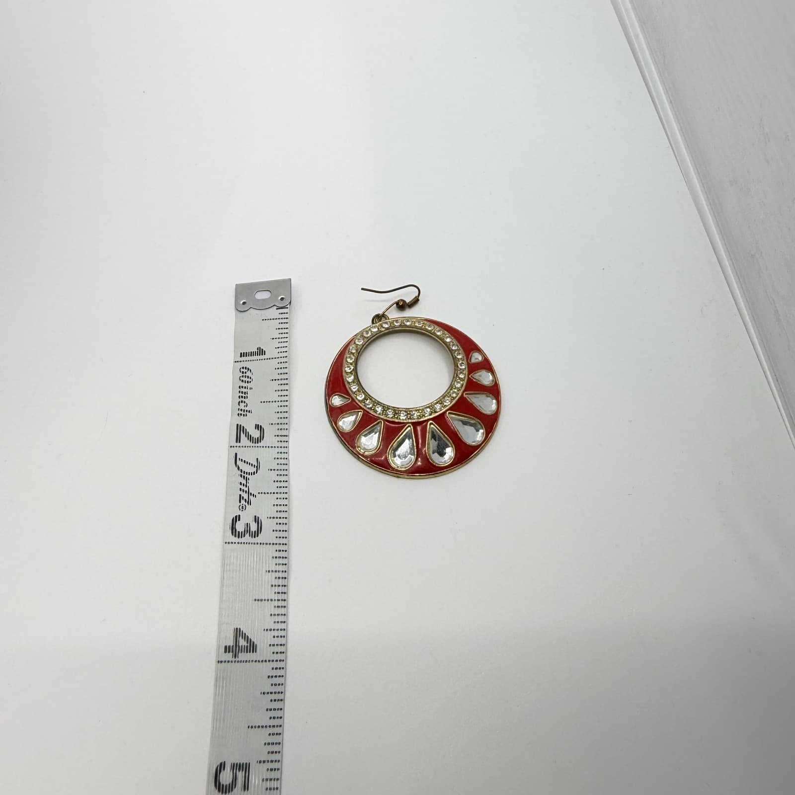 Vibrant Red Enamel Hoop Earrings Statement Crystal Boho Chic Festival Jewelry - Thumbnail 9