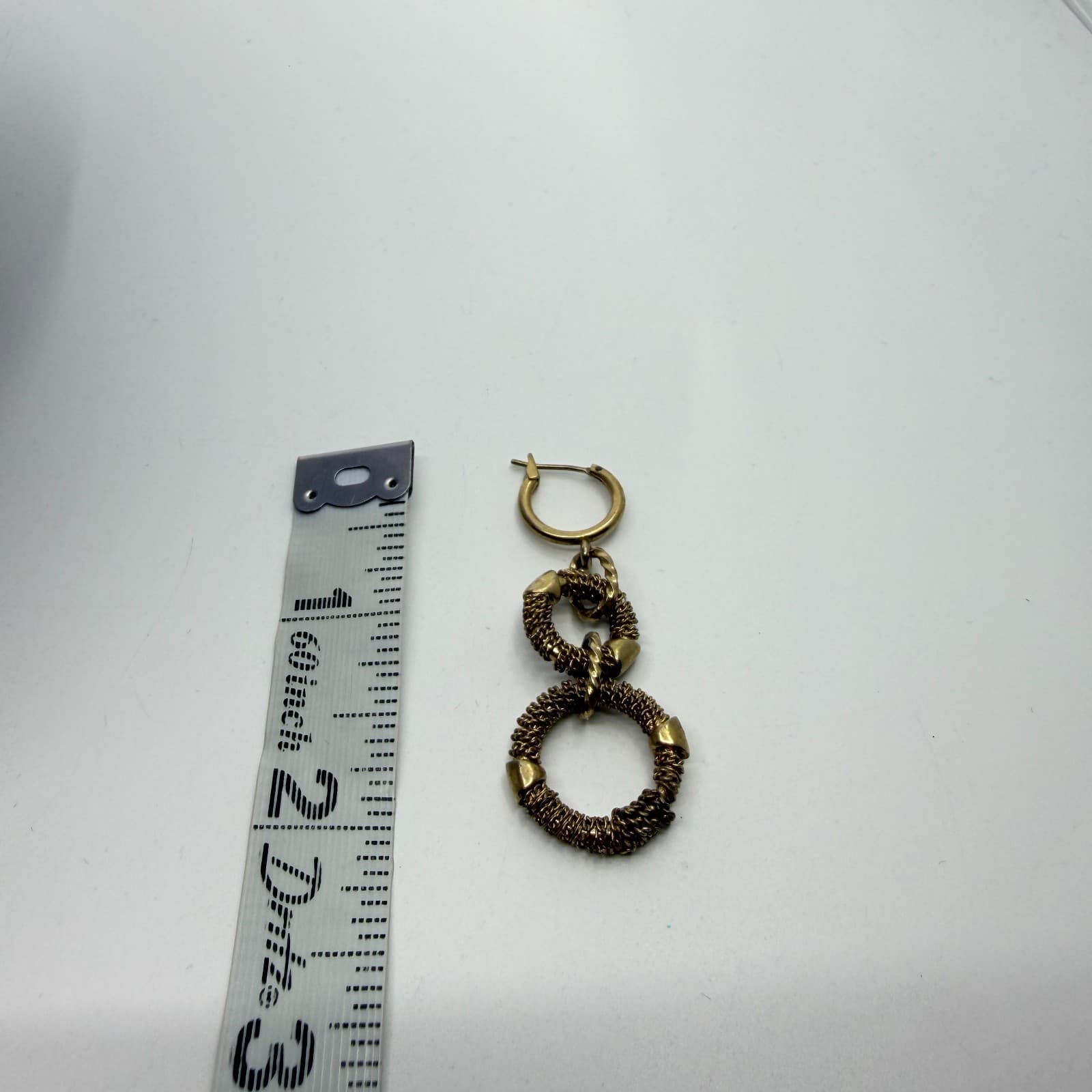 Gold Tone Textured Double Hoop Drop Earrings Statement Chunky Festival Chic Gift - Thumbnail 8