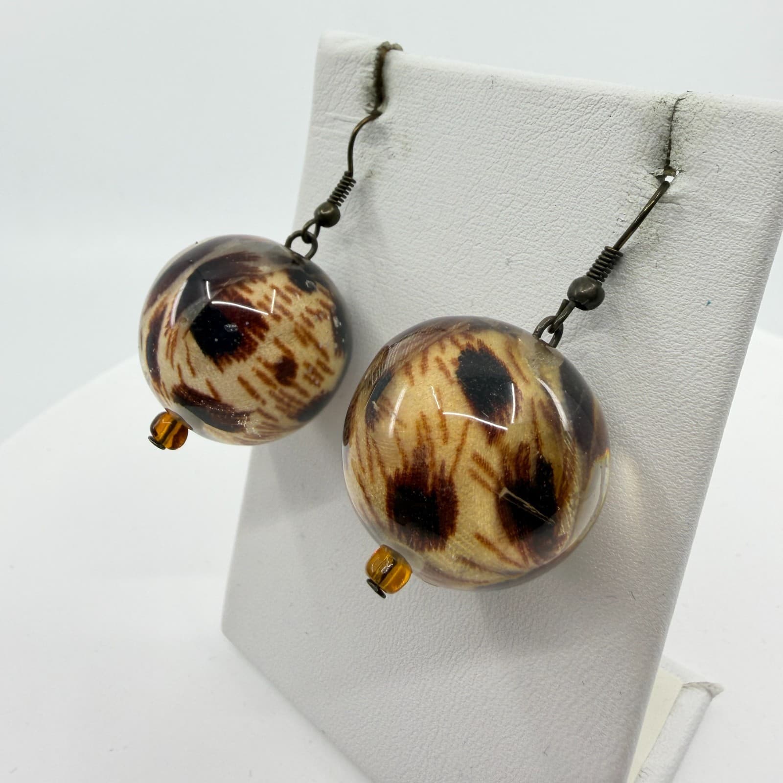Y2K Bold Leopard Print Resin Sphere Dangle Earring Statement Boho Animal Pattern - Thumbnail 5