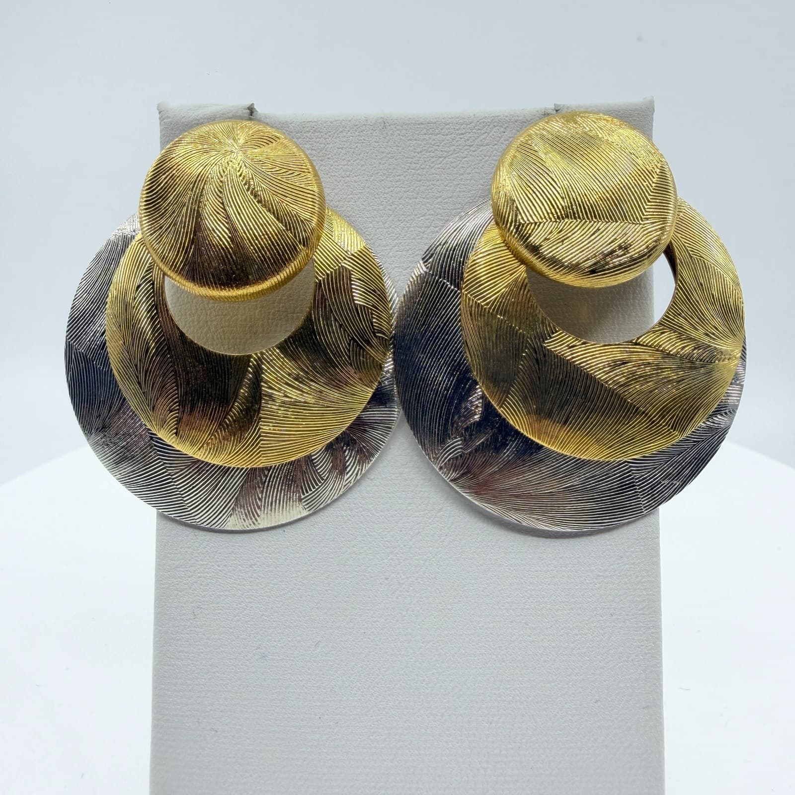Mixed Metal Two-Tone Textured Statement Stud Earrings Modern Geometric Jewelry