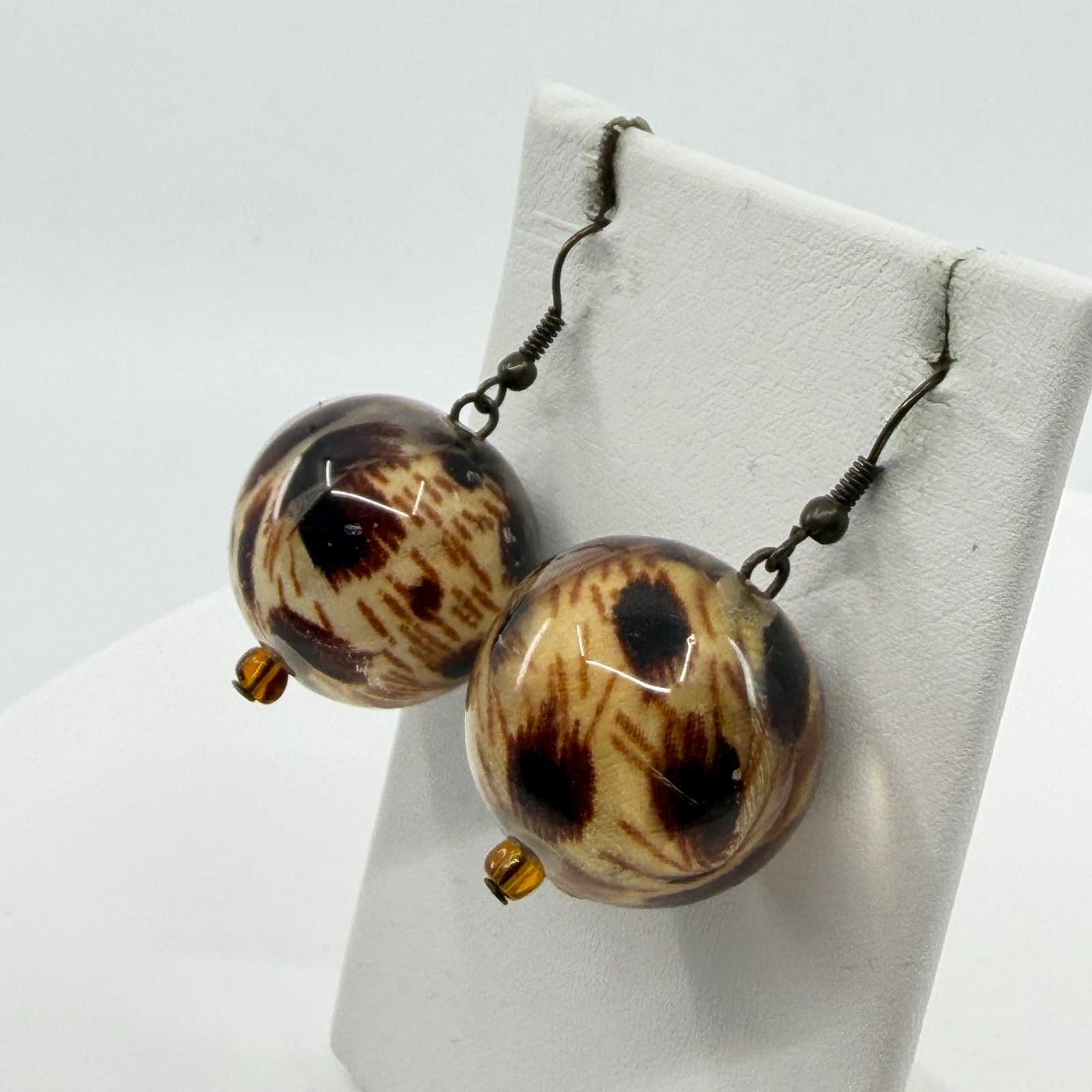 Y2K Bold Leopard Print Resin Sphere Dangle Earring Statement Boho Animal Pattern - Thumbnail 8