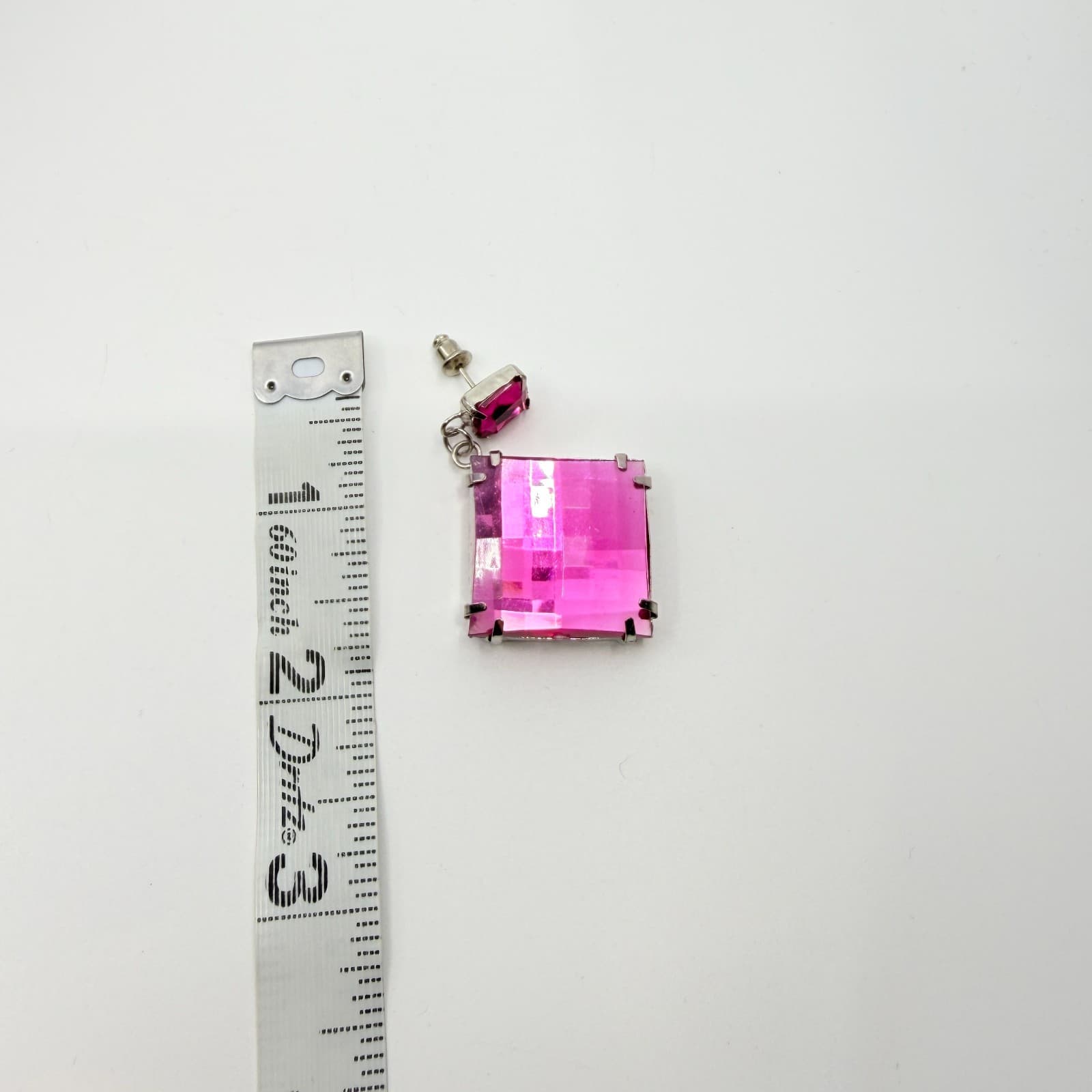 Hot Pink Crystal Statement Drop Earrings Geometric Rhombus Y2K Glam Party Gift - Thumbnail 8