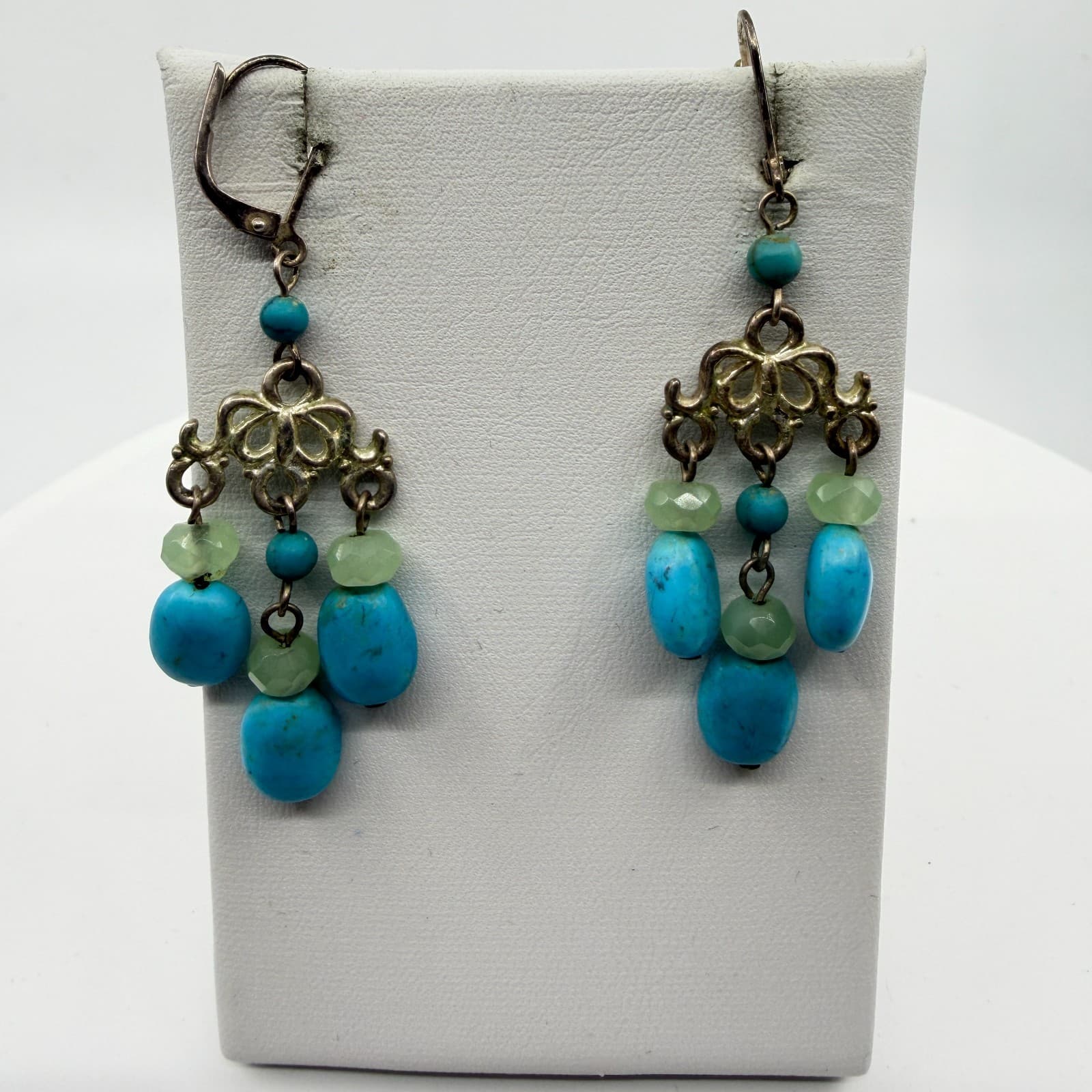 Boho Turquoise & Green Gemstone Chandelier Earrings Statement Festival Chic Gift - Thumbnail 7