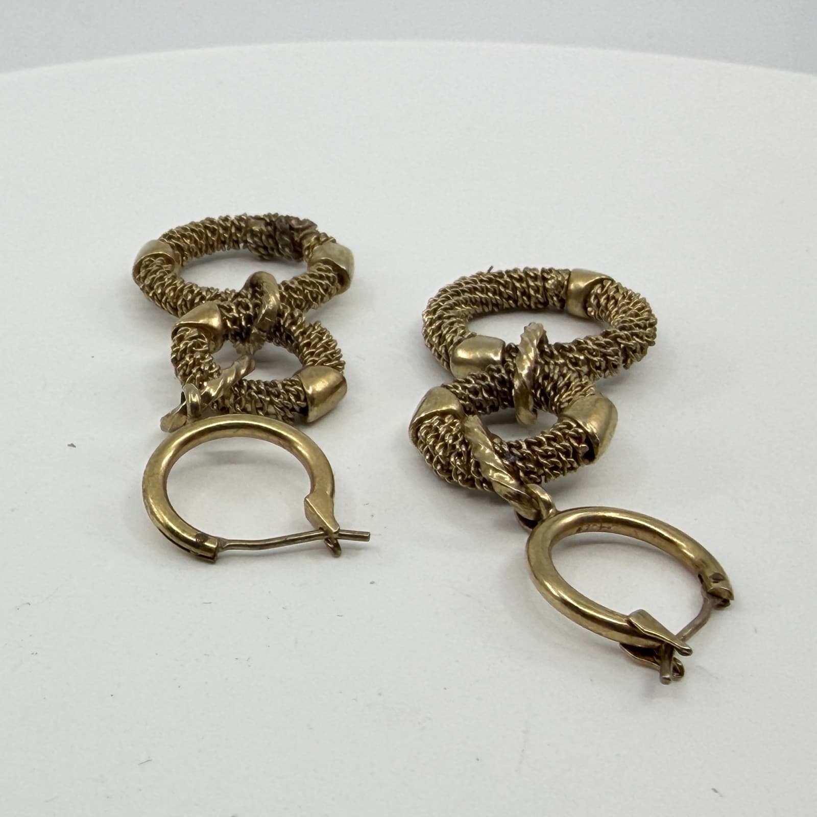 Gold Tone Textured Double Hoop Drop Earrings Statement Chunky Festival Chic Gift - Thumbnail 6