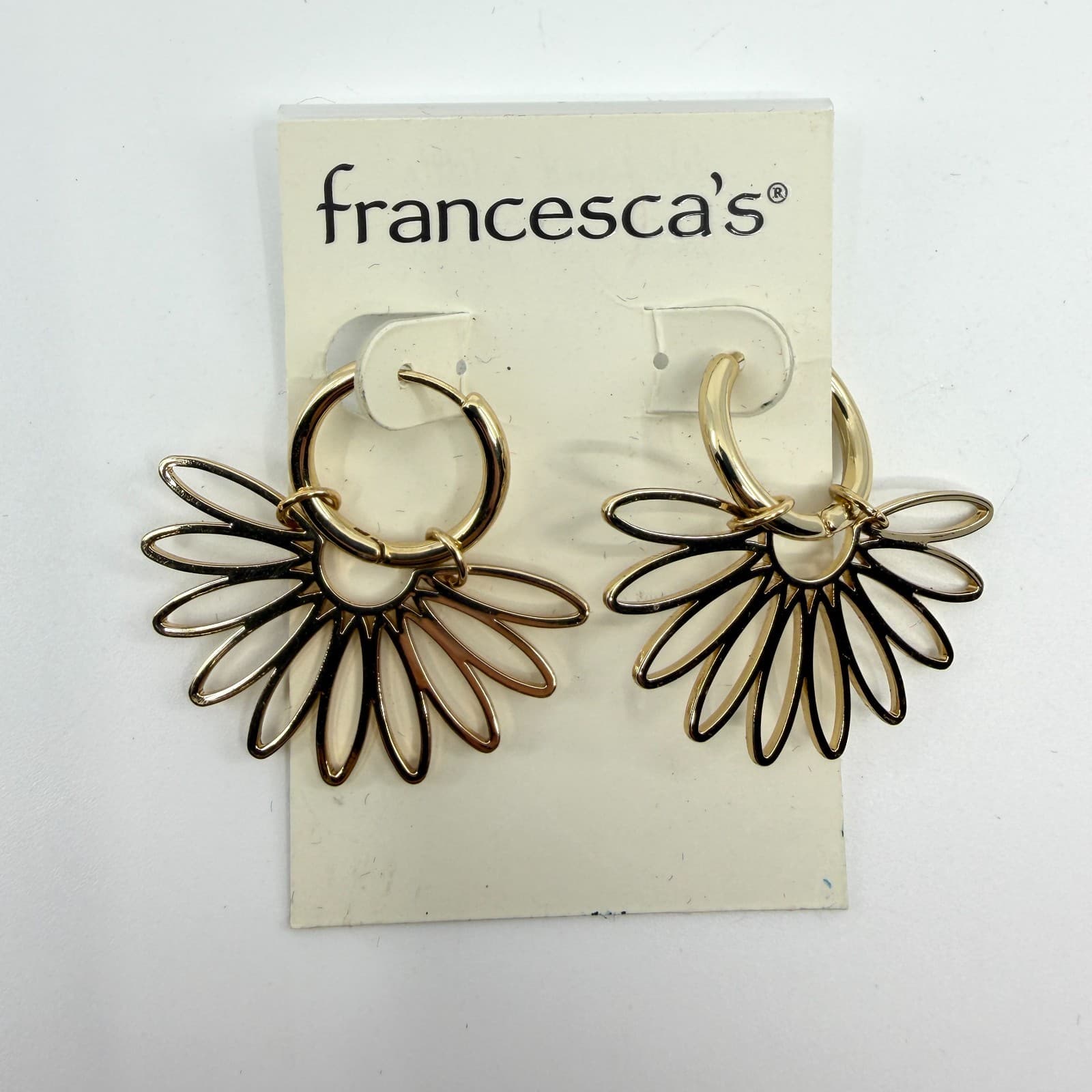 Francesca's Gold Tone Sunburst Flower Hoop Earrings Statement Boho Gift Idea Y2K