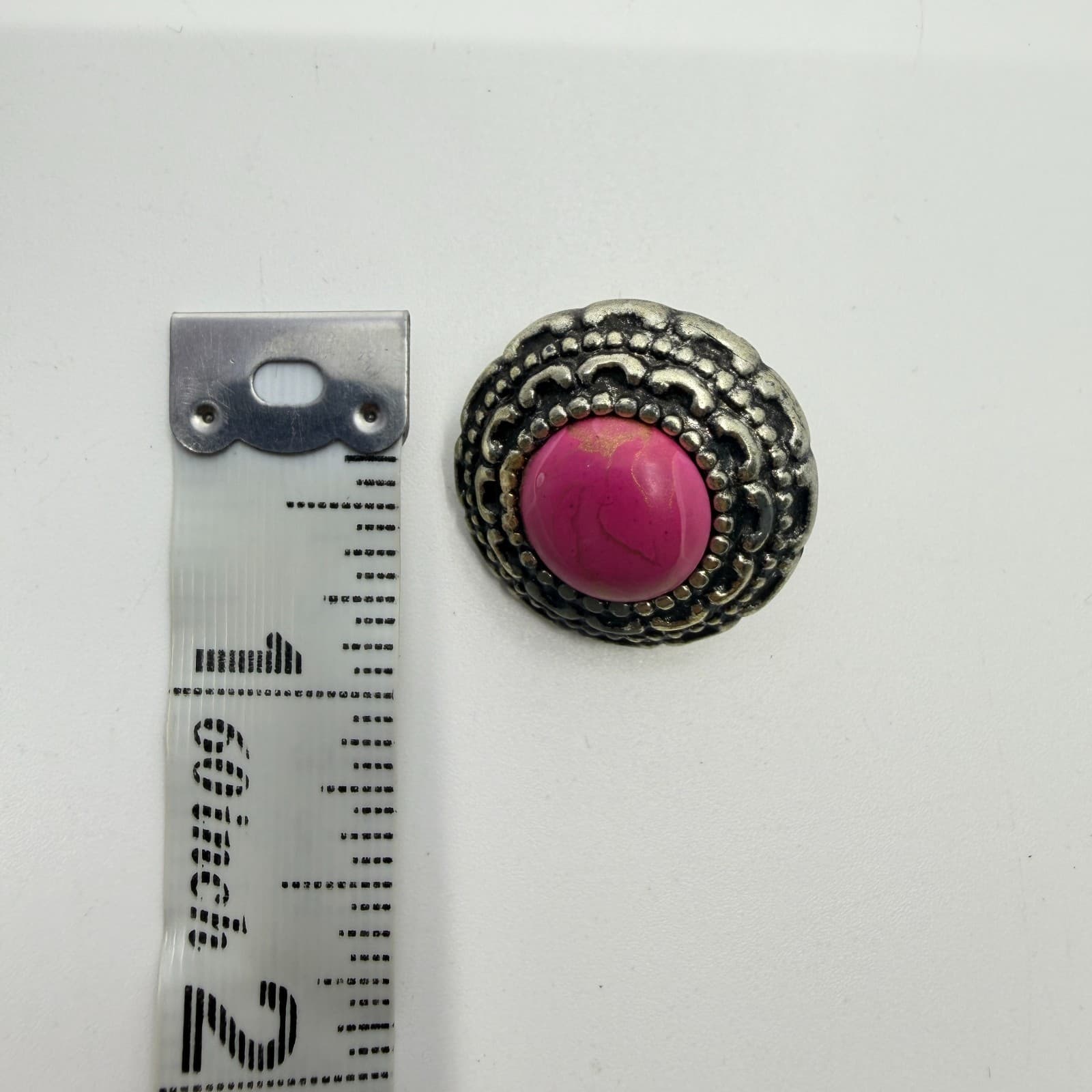 Vintage Style Pink Stone Silver Tone Ornate Clip On Stud Earrings Bohemian Chic - Thumbnail 9