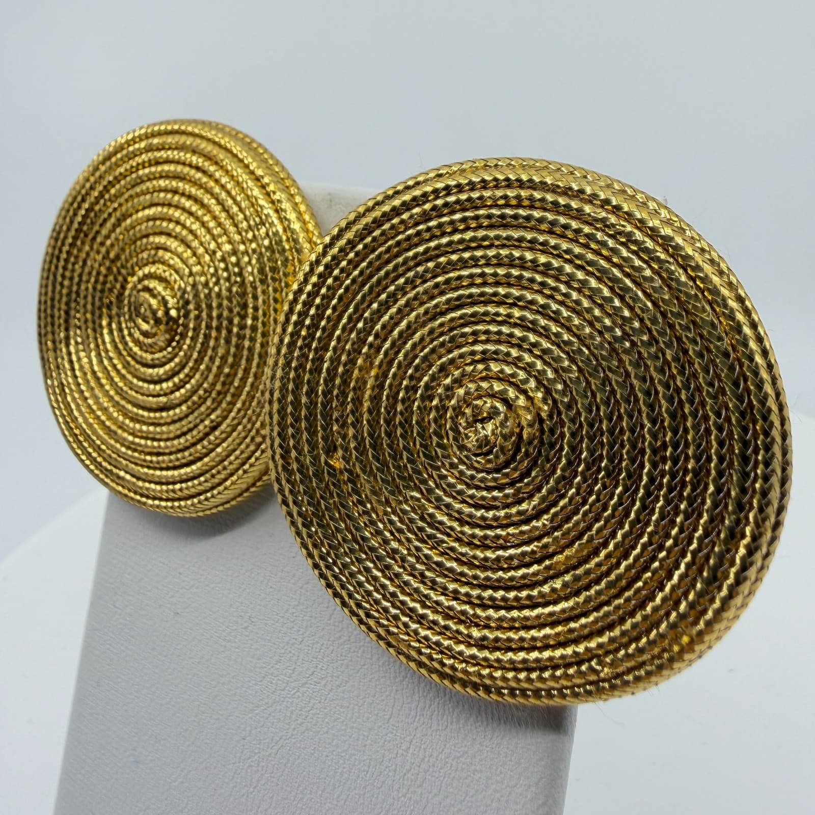 Gold Tone Textured Spiral Statement Stud Earrings Chunky Boho Festival Jewelry - Thumbnail 2