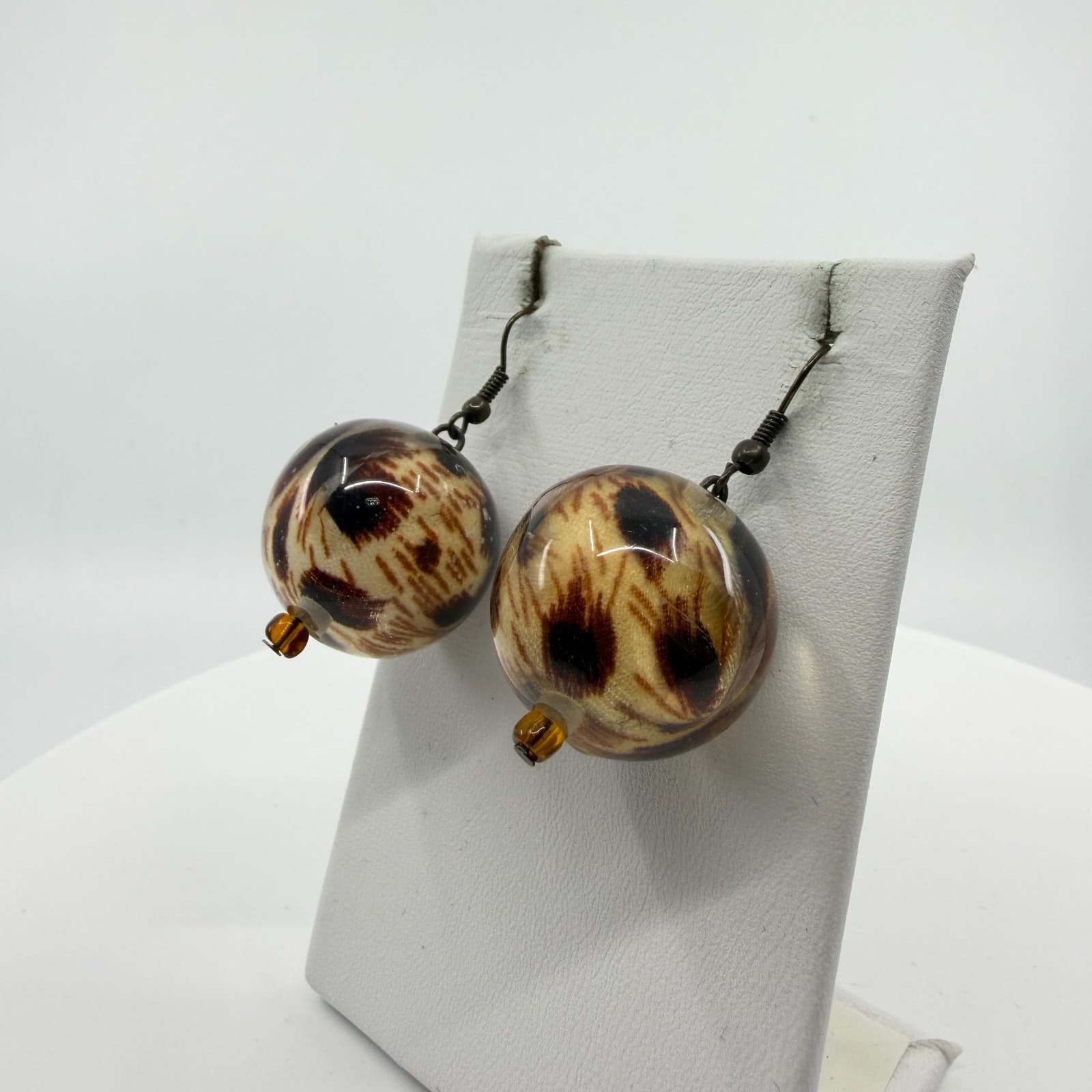 Y2K Bold Leopard Print Resin Sphere Dangle Earring Statement Boho Animal Pattern - Thumbnail 6