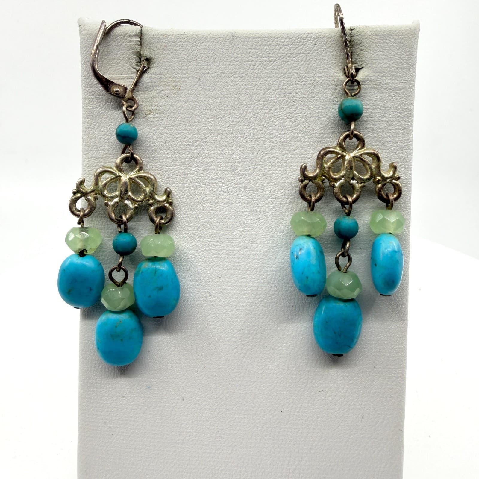 Boho Turquoise & Green Gemstone Chandelier Earrings Statement Festival Chic Gift