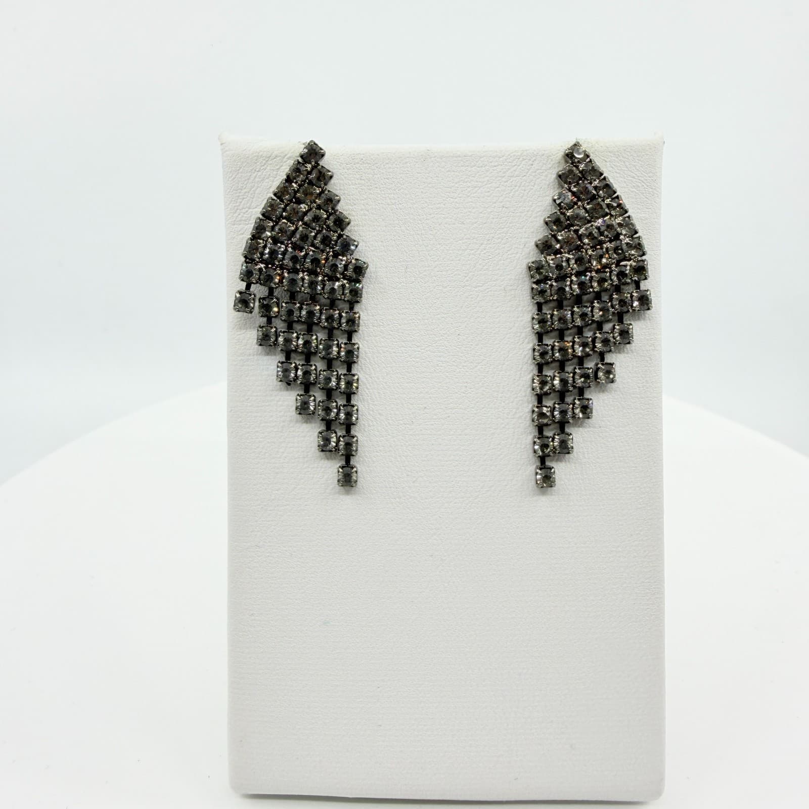 Y2K Glitzy Cascading Crystal Dangle Earrings Silver Tone Statement Glamour Gift - Thumbnail 2