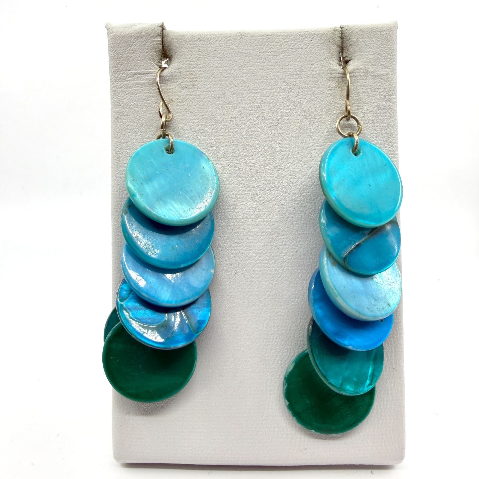 Ombre Blue Nakar Shell Disc Statement Earrings Layer Boho Festival Jewelry Gift