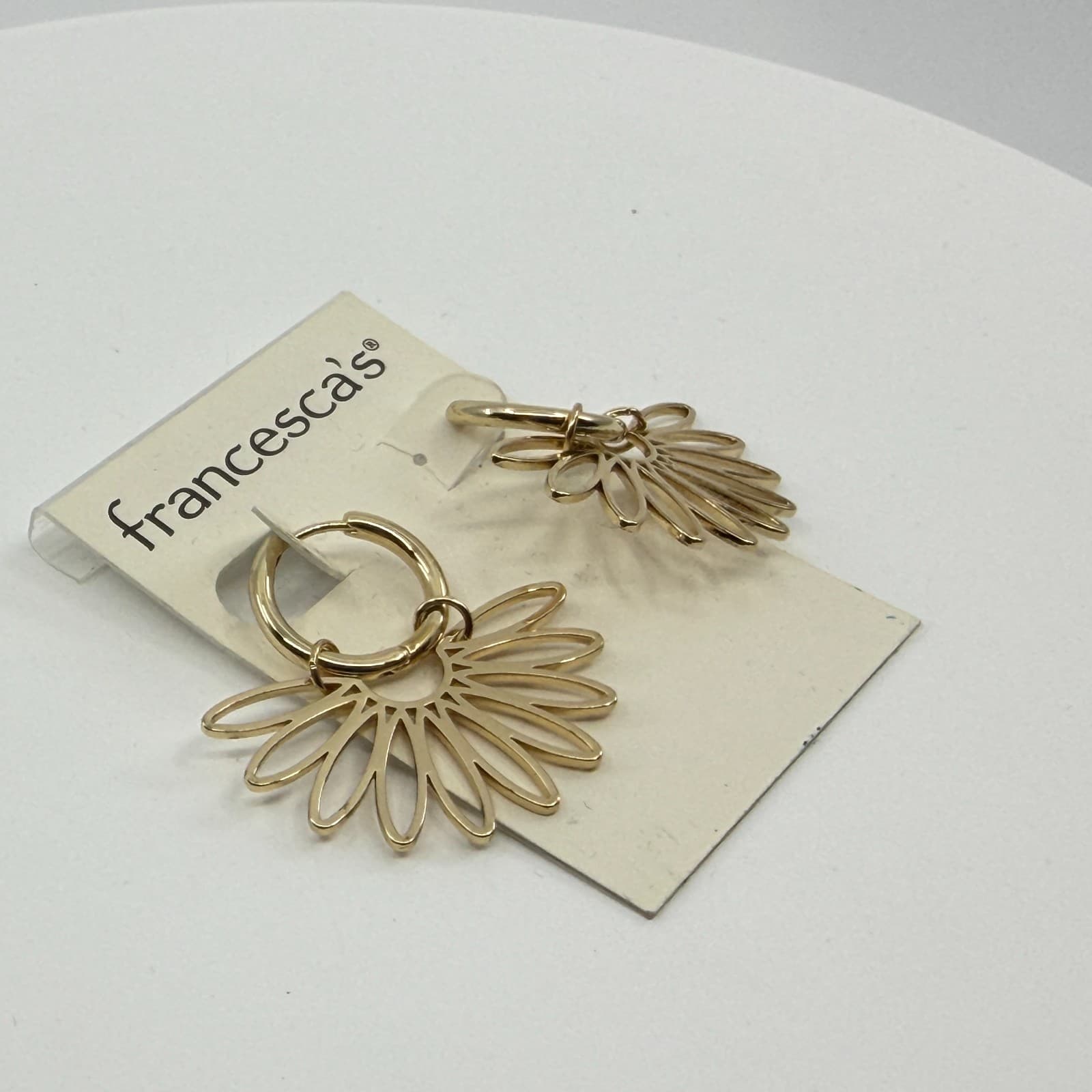 Francesca's Gold Tone Sunburst Flower Hoop Earrings Statement Boho Gift Idea Y2K - Thumbnail 5