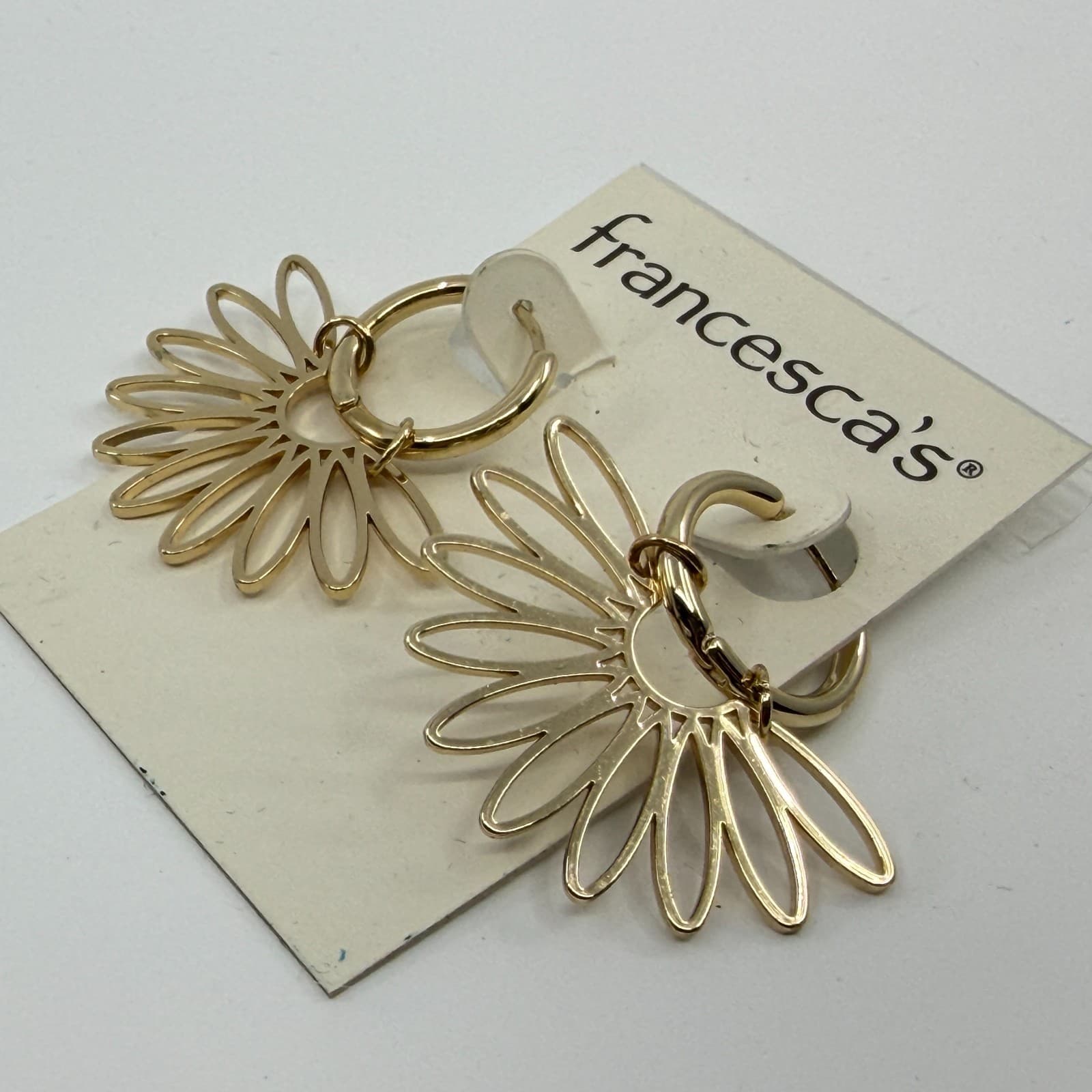 Francesca's Gold Tone Sunburst Flower Hoop Earrings Statement Boho Gift Idea Y2K - Thumbnail 3