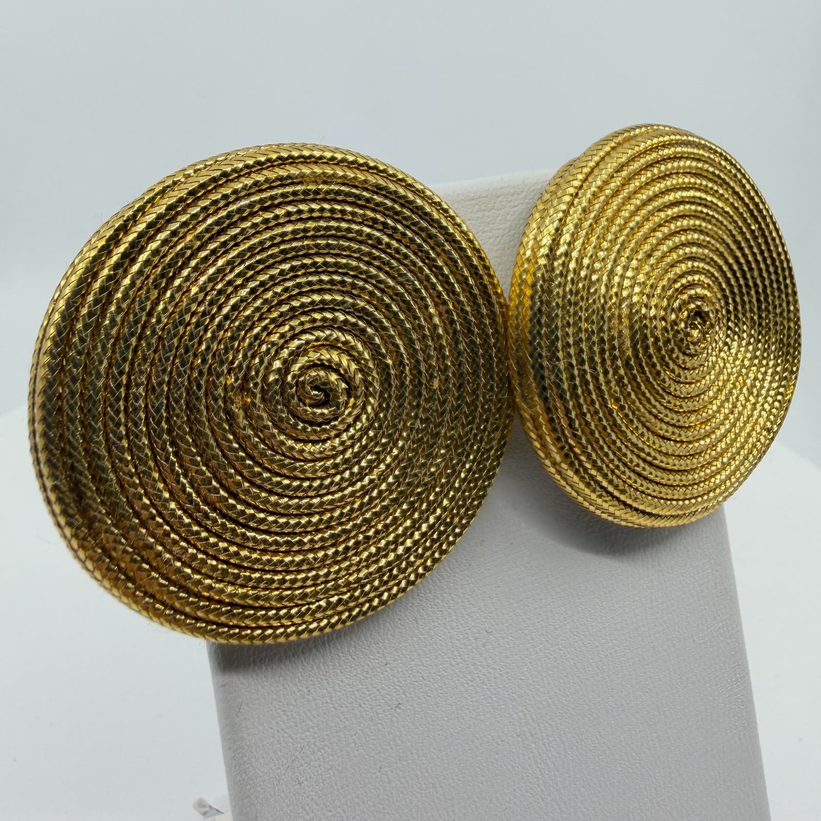 Gold Tone Textured Spiral Statement Stud Earrings Chunky Boho Festival Jewelry - Thumbnail 13