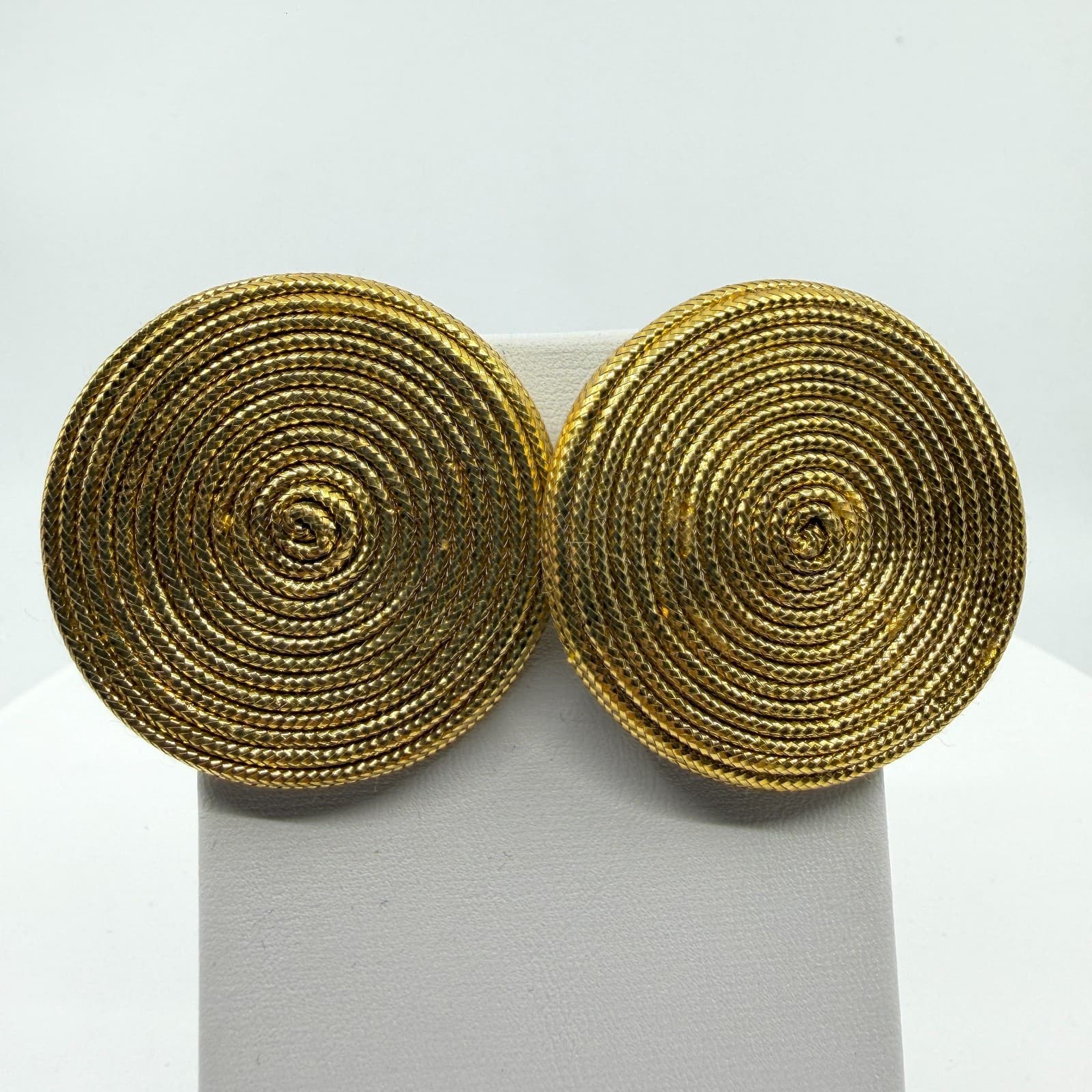 Gold Tone Textured Spiral Statement Stud Earrings Chunky Boho Festival Jewelry - Thumbnail 12