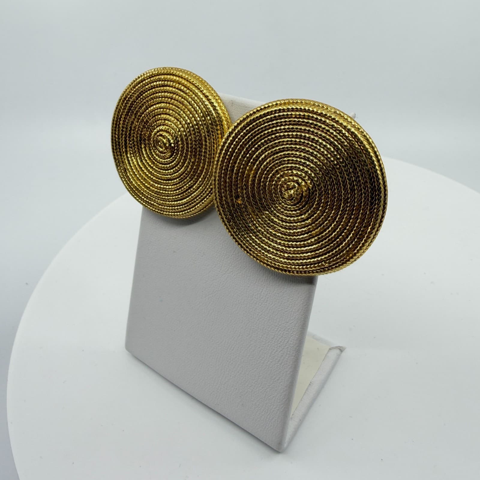 Gold Tone Textured Spiral Statement Stud Earrings Chunky Boho Festival Jewelry - Thumbnail 3
