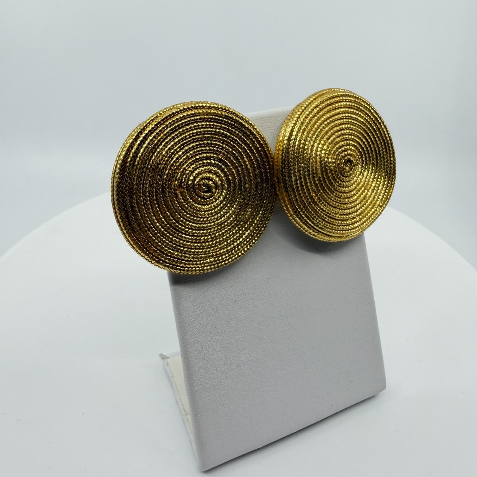 Gold Tone Textured Spiral Statement Stud Earrings Chunky Boho Festival Jewelry - Thumbnail 14