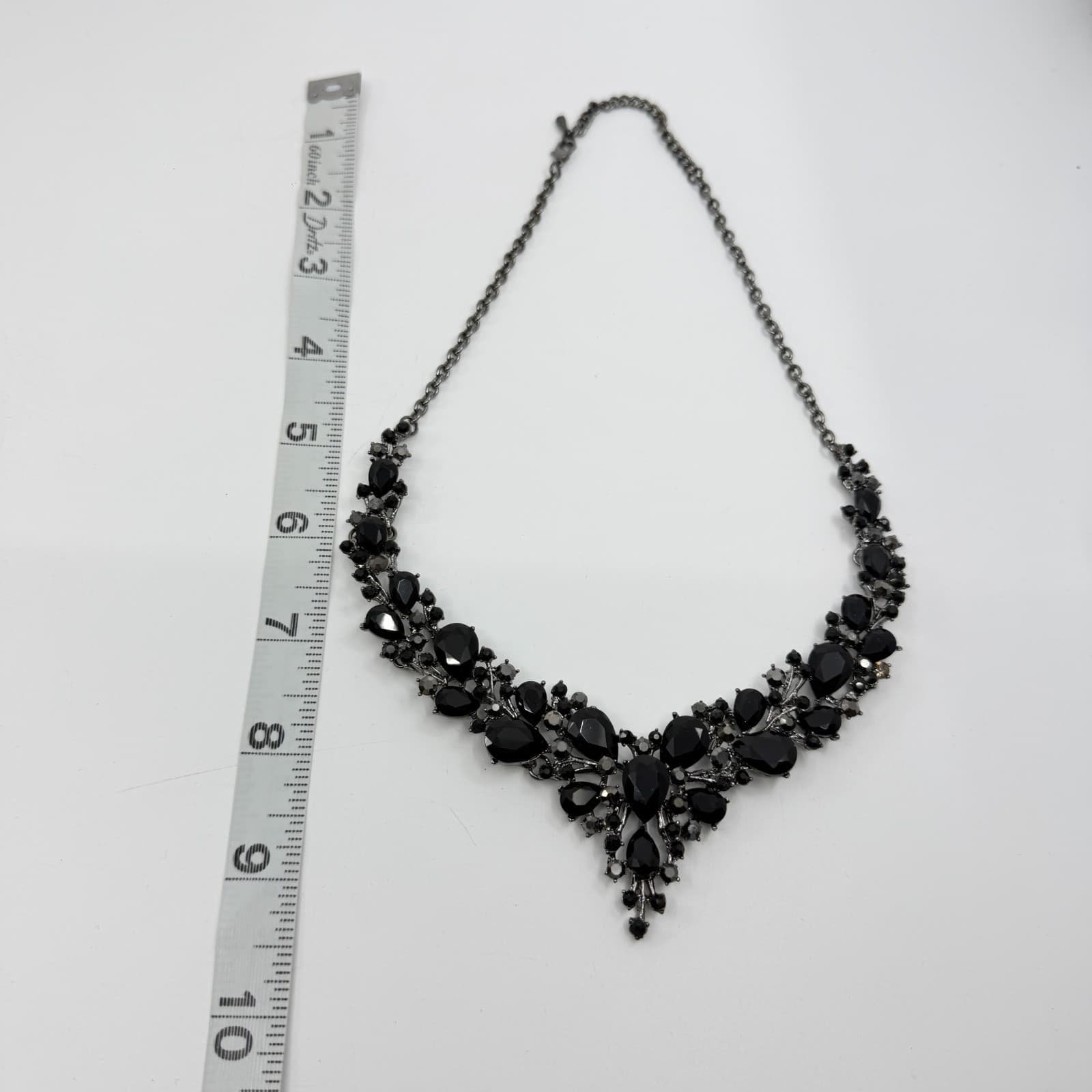 Dark Glam Statement Necklace Black Teardrop Crystal Gothic Choker Festival Boho - Thumbnail 12